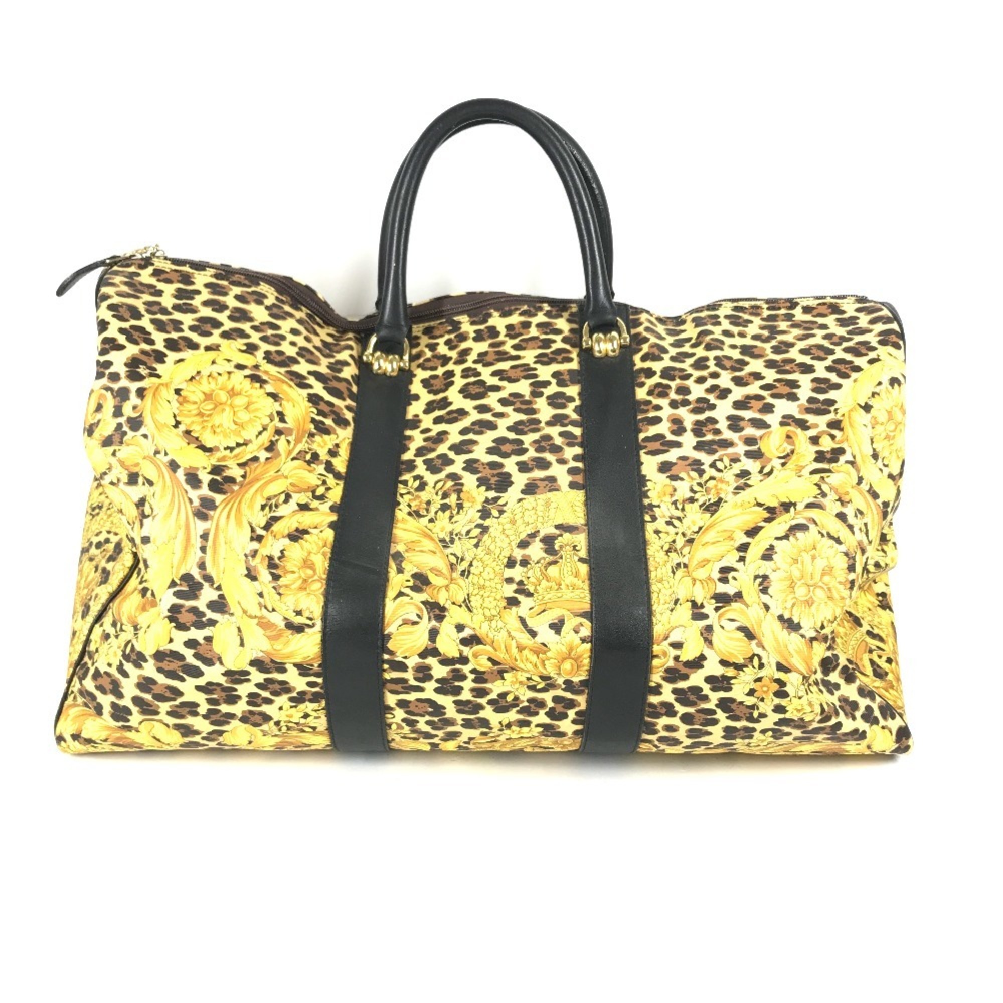 VERSACE Leopard print bag, travel Boston leather, ladies, yellow