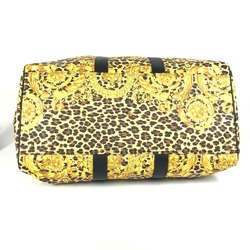 VERSACE Leopard print bag, travel Boston leather, ladies, yellow