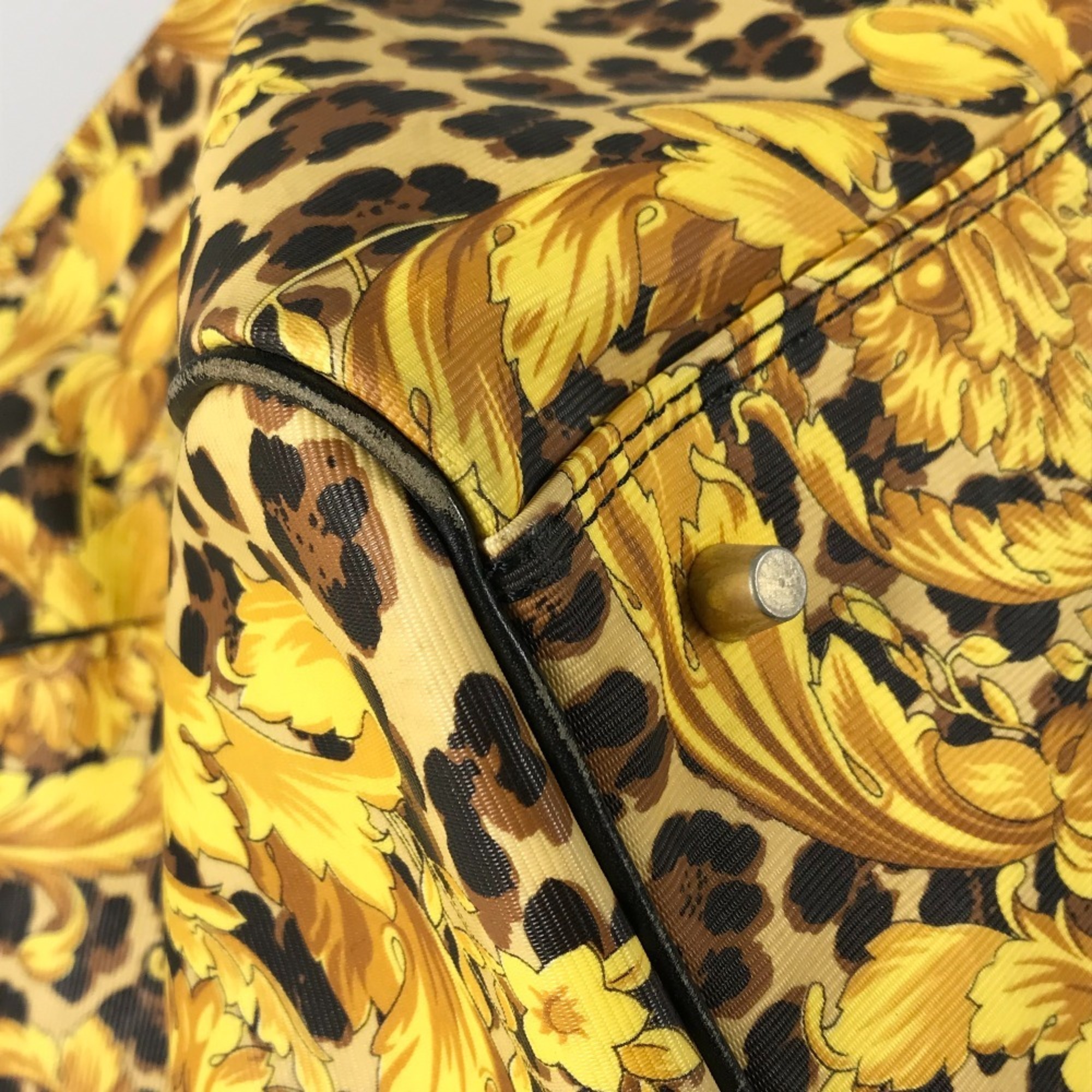 VERSACE Leopard print bag, travel Boston leather, ladies, yellow