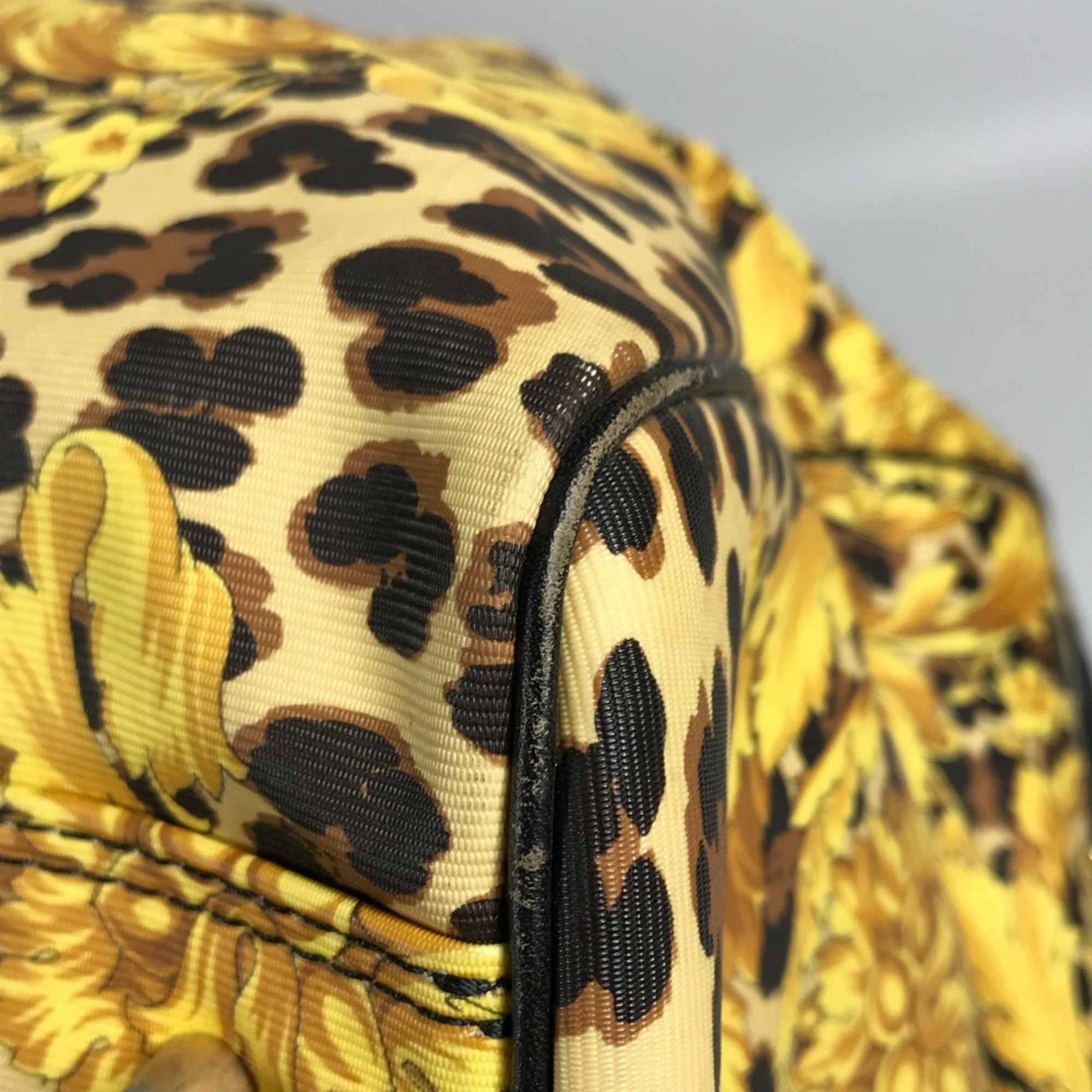 VERSACE Leopard print bag, travel Boston leather, ladies, yellow