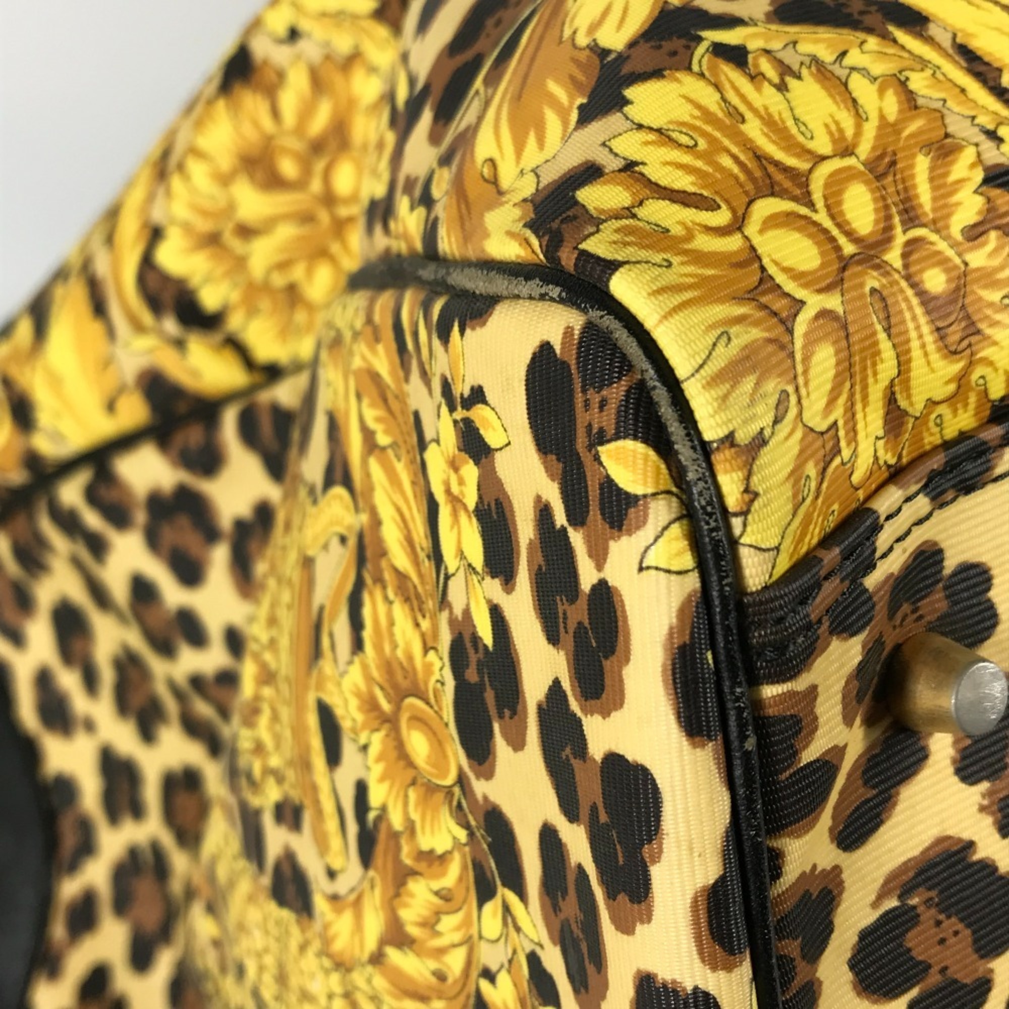 VERSACE Leopard print bag, travel Boston leather, ladies, yellow