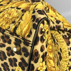 VERSACE Leopard print bag, travel Boston leather, ladies, yellow