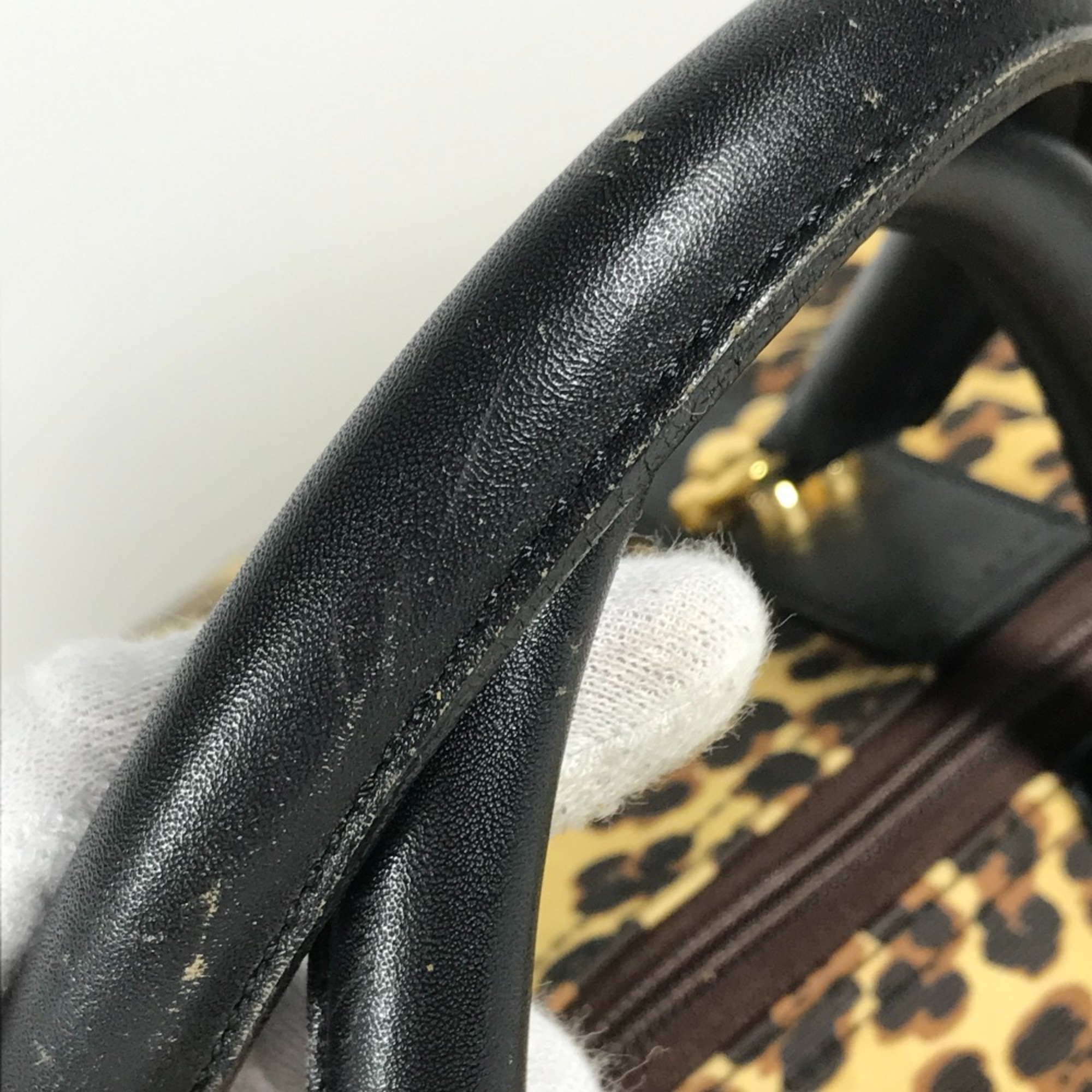 VERSACE Leopard print bag, travel Boston leather, ladies, yellow