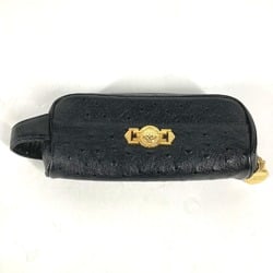 VERSACE Versace Sunburst Pouch Pencil Case with Handle Pen Leather Women's Black