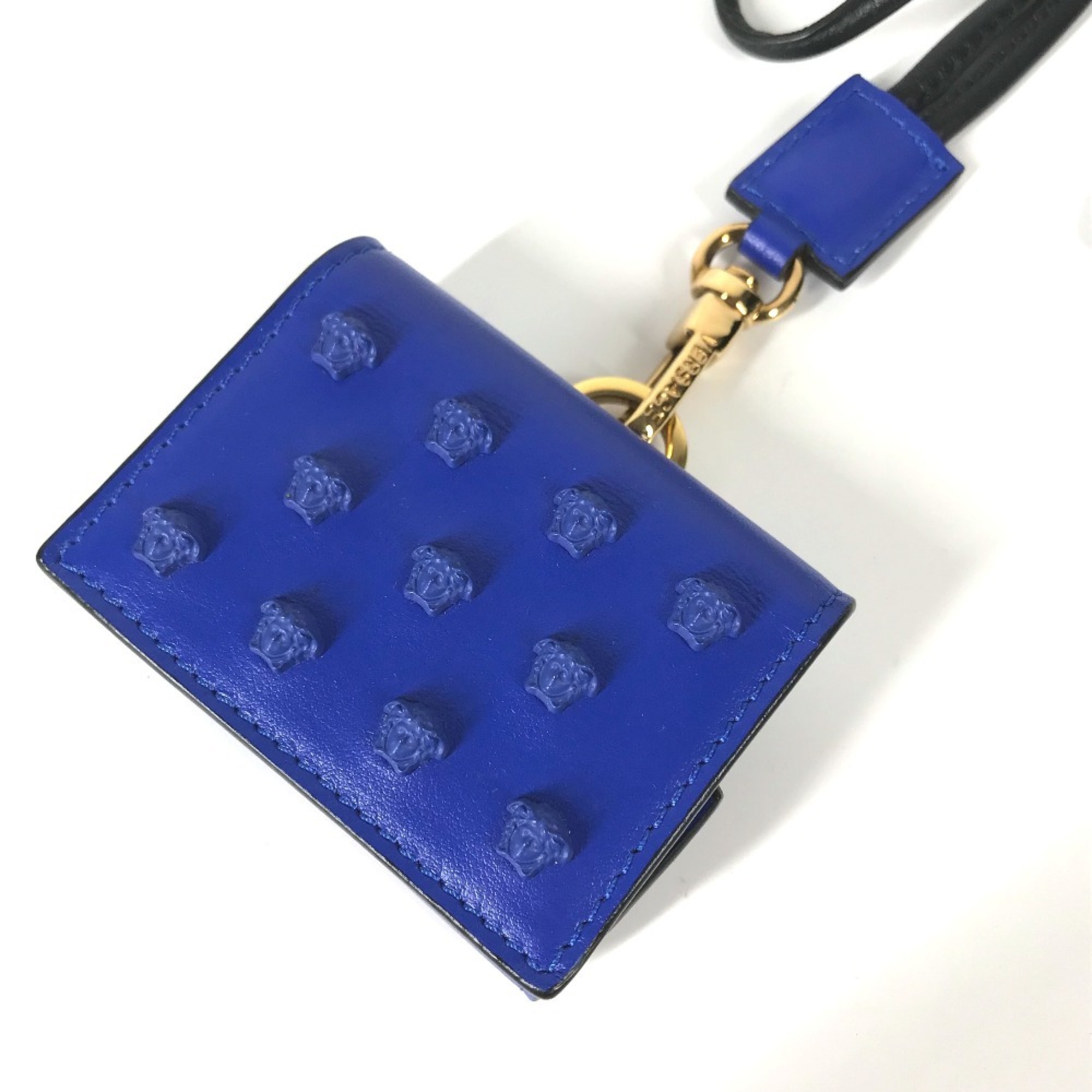 VERSACE Medusa Studded Airpods Case with Strap for Apple Earphones Leather Men's Blue