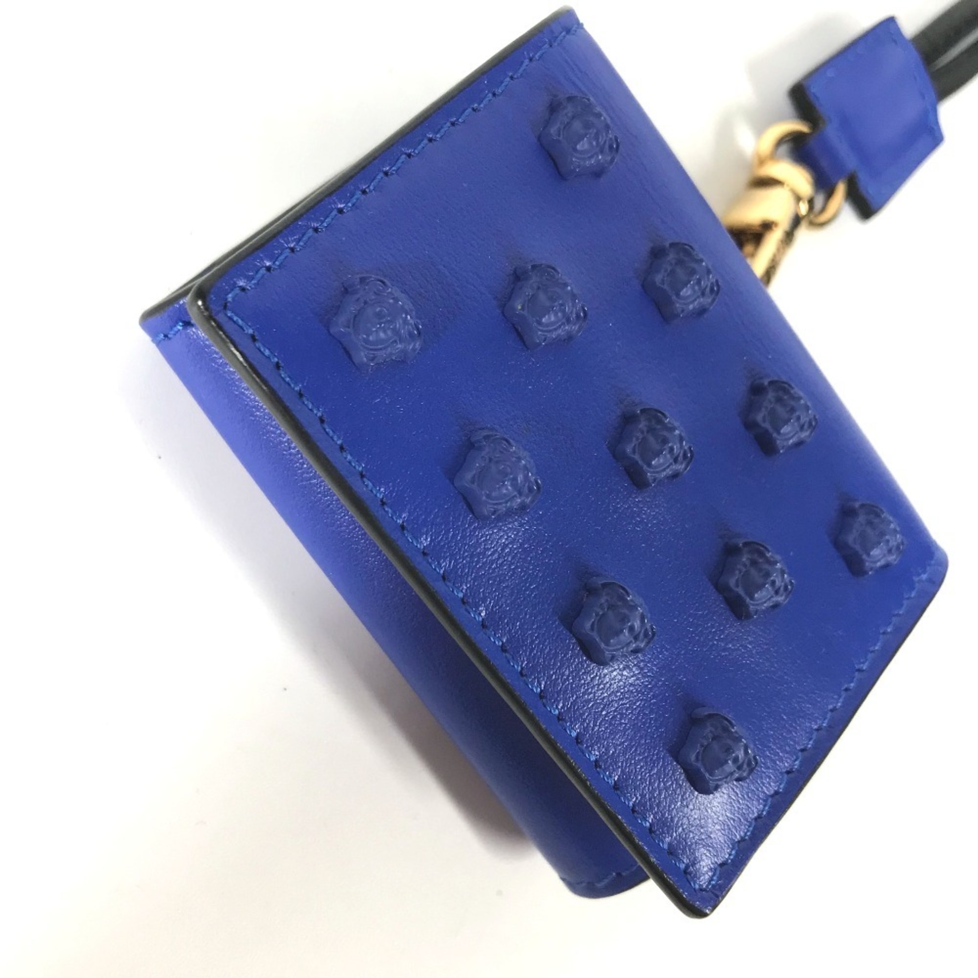 VERSACE Medusa Studded Airpods Case with Strap for Apple Earphones Leather Men's Blue