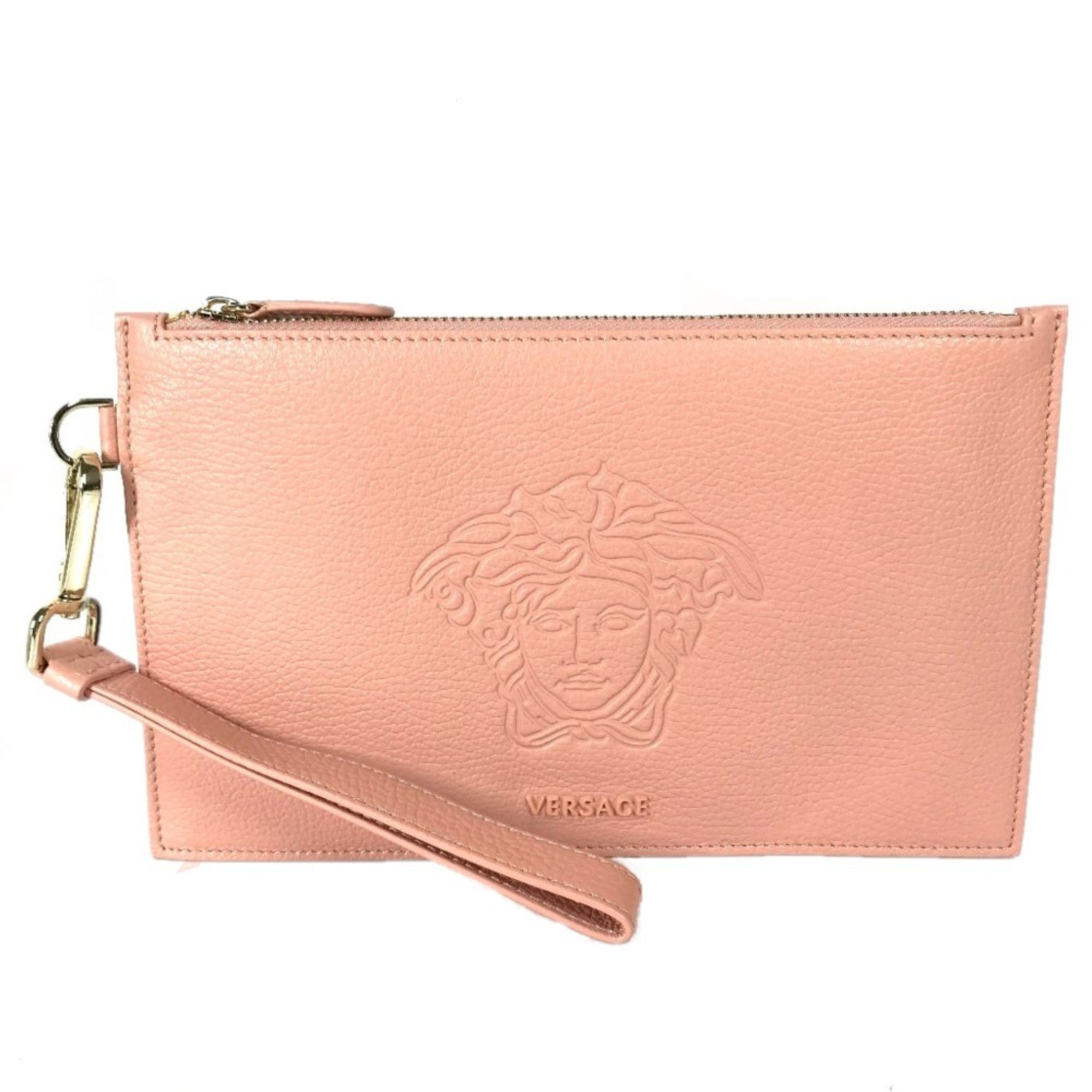 VERSACE Medusa Pouch with Strap Clutch Bag Leather Women's Pink