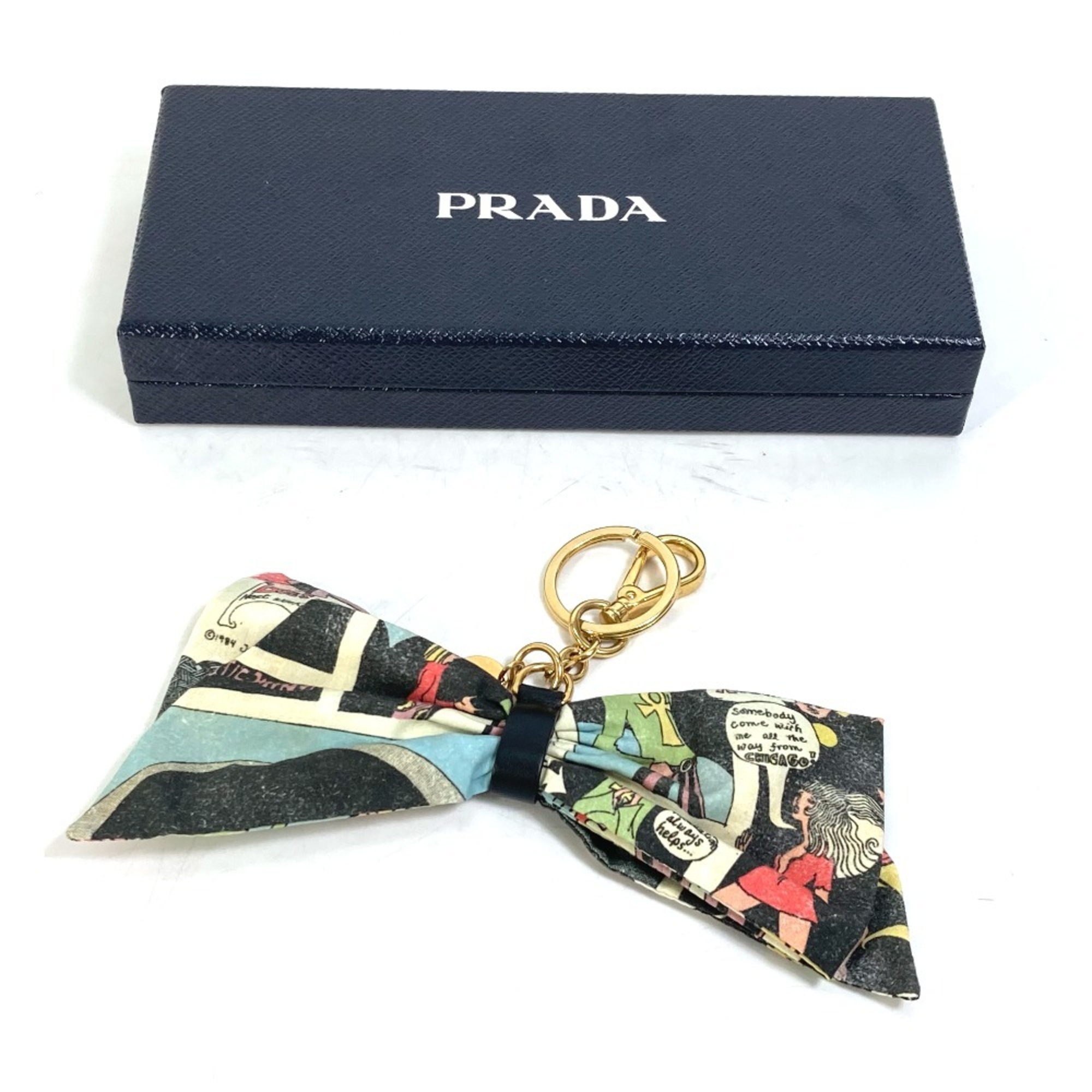 PRADA Prada American Comic Book Pattern Ribbon Bag Charm Keychain Canvas Women's Multicolor