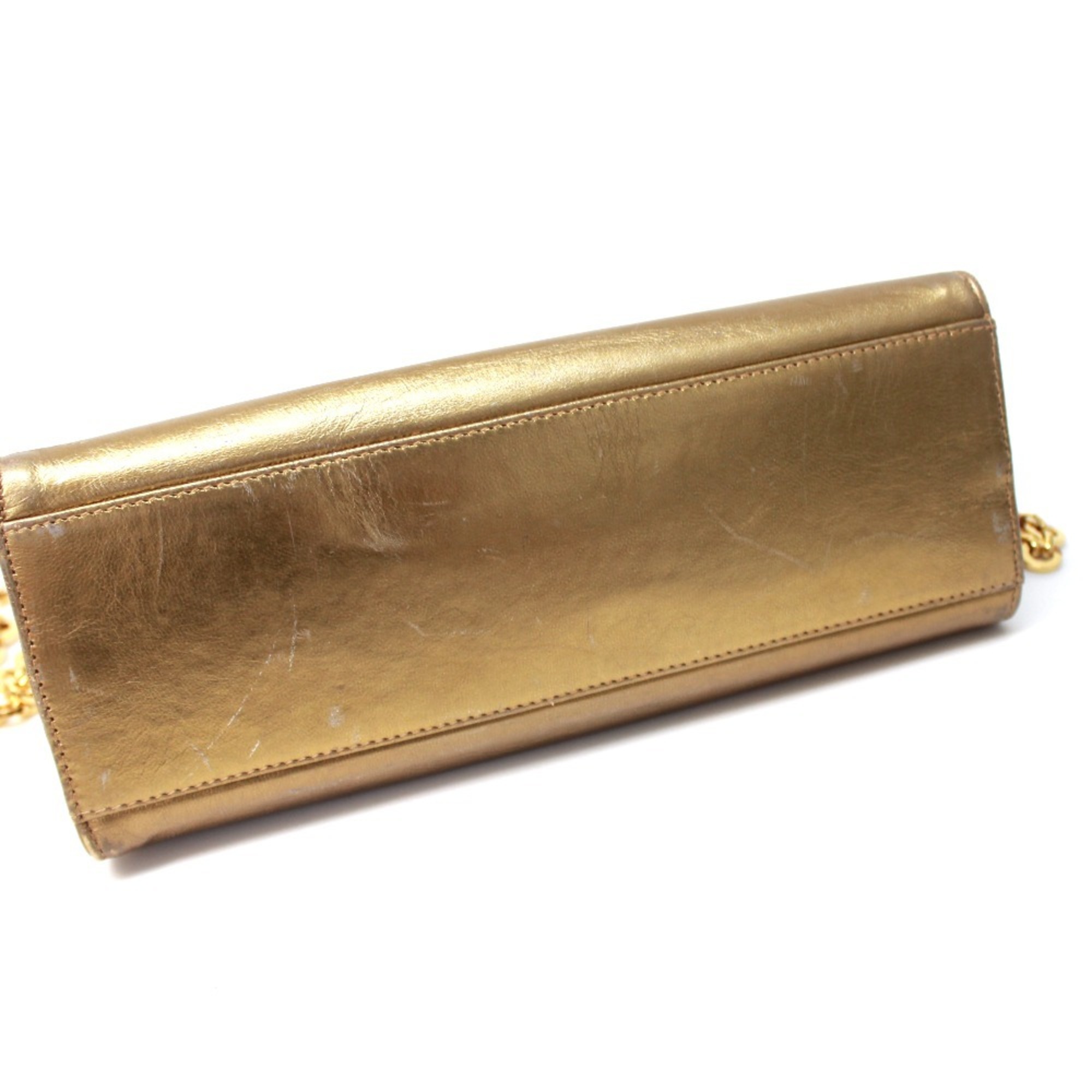 Salvatore Ferragamo Pochette Chain Bag Shoulder Leather Women's Gold