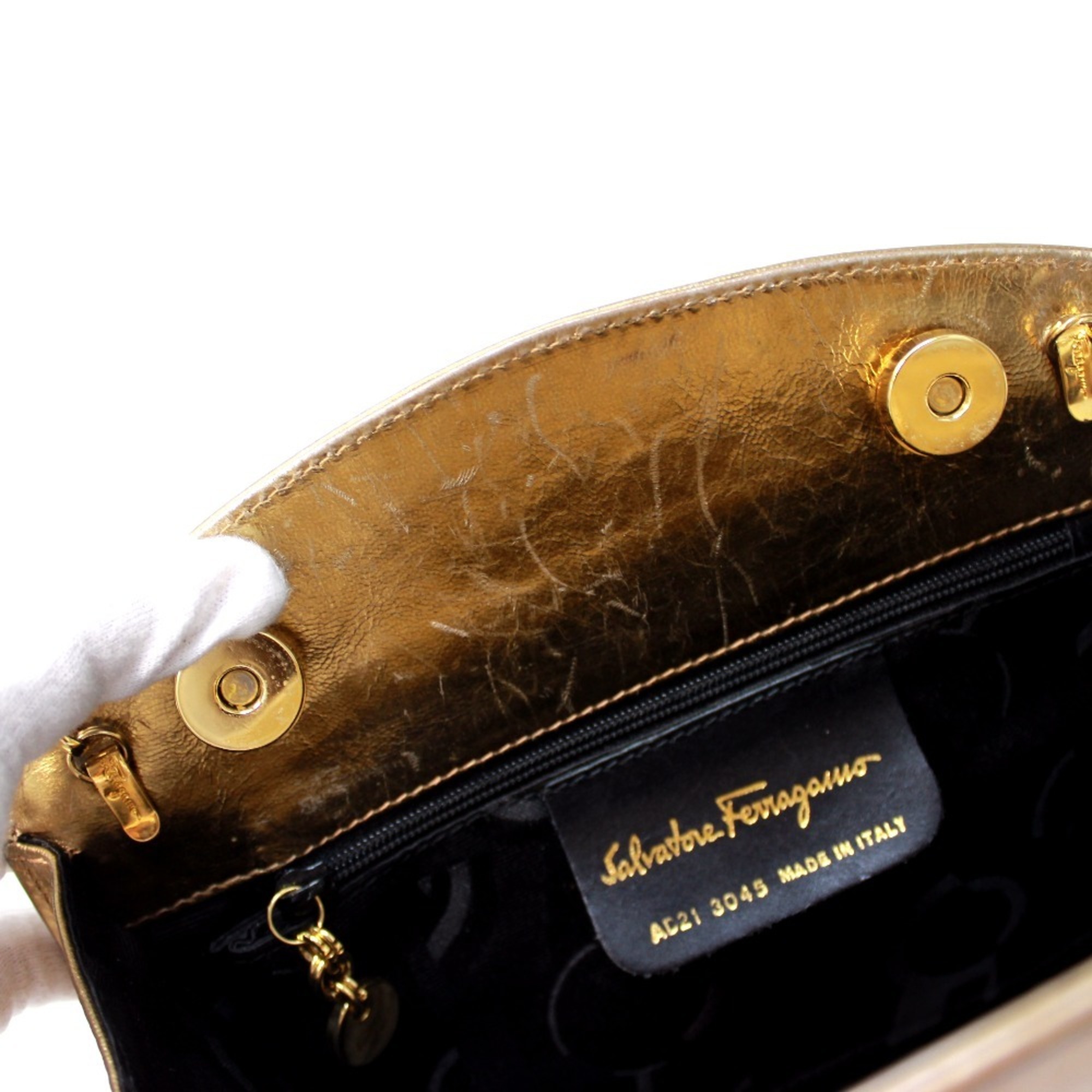 Salvatore Ferragamo Pochette Chain Bag Shoulder Leather Women's Gold