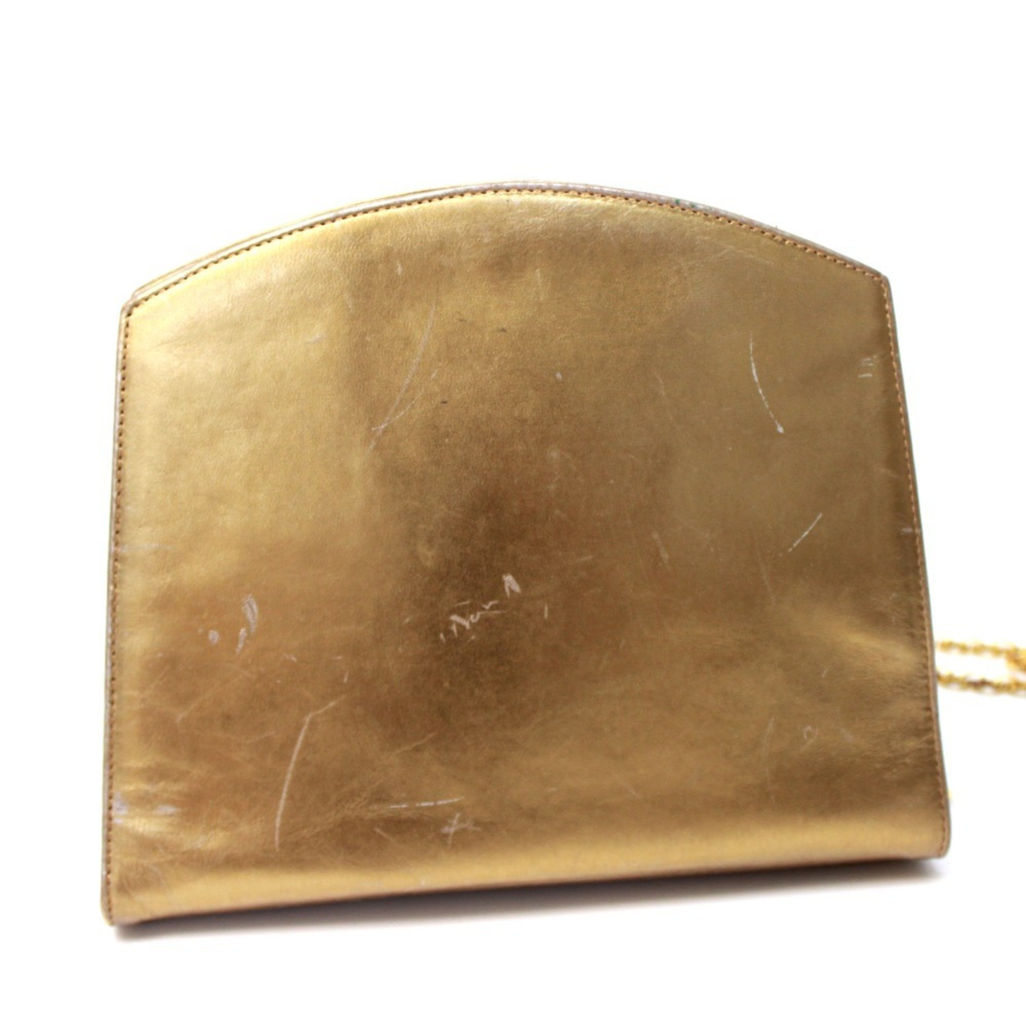 Salvatore Ferragamo Pochette Chain Bag Shoulder Leather Women's Gold