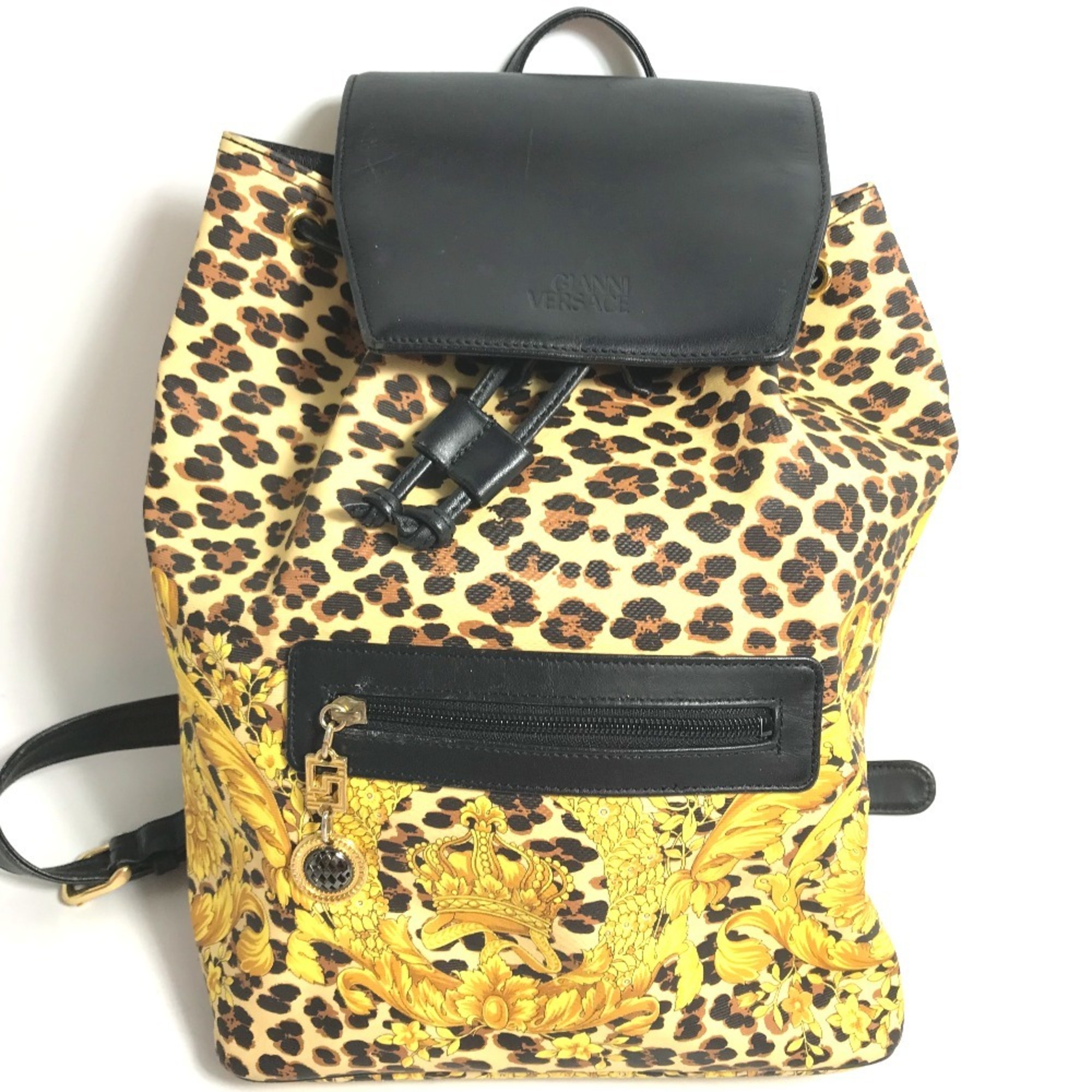 VERSACE Leopard Backpack Leather Women's Yellow