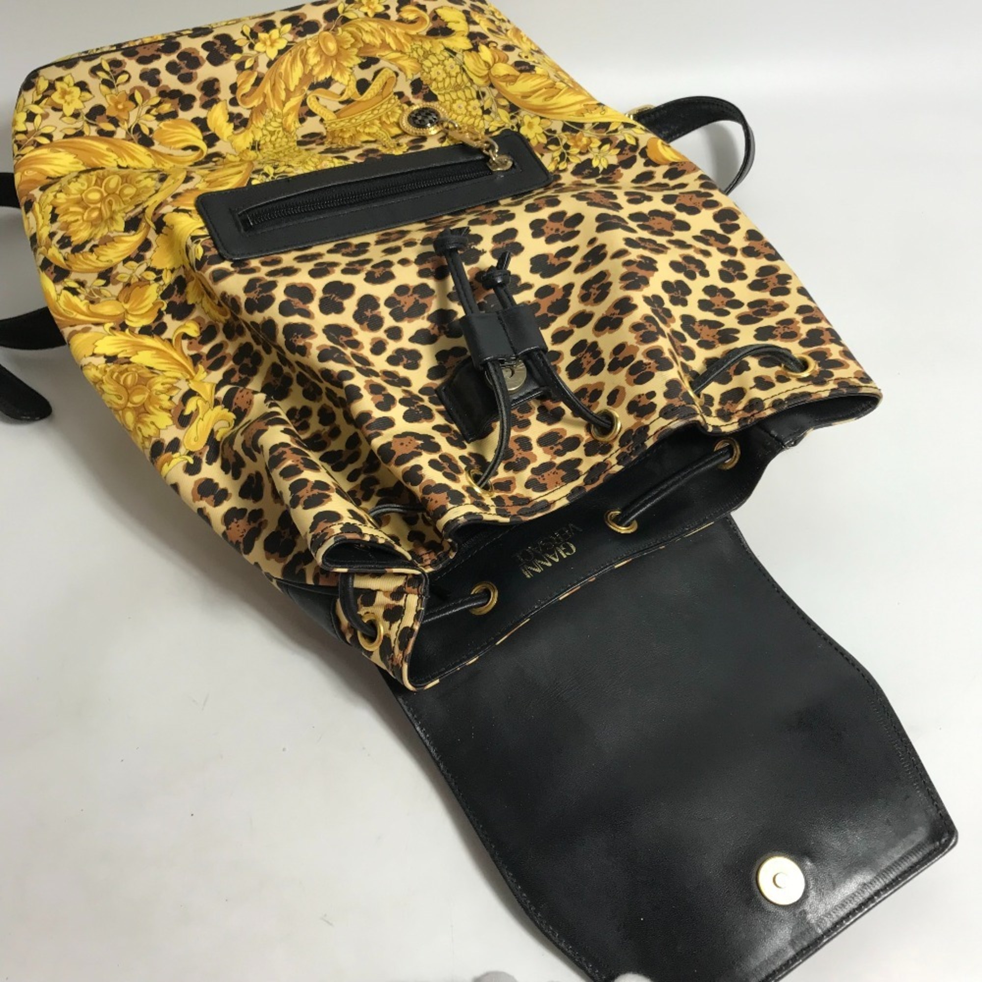 VERSACE Leopard Backpack Leather Women's Yellow