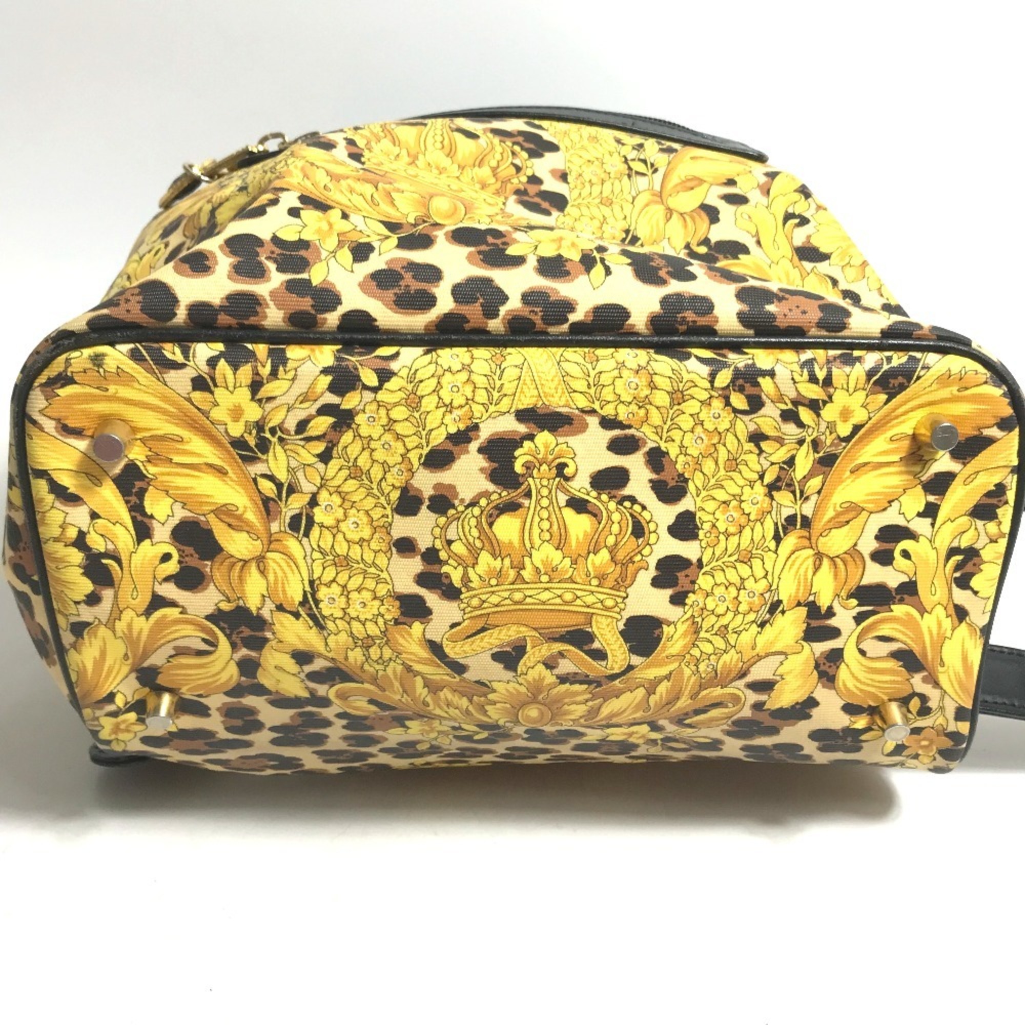 VERSACE Leopard Backpack Leather Women's Yellow