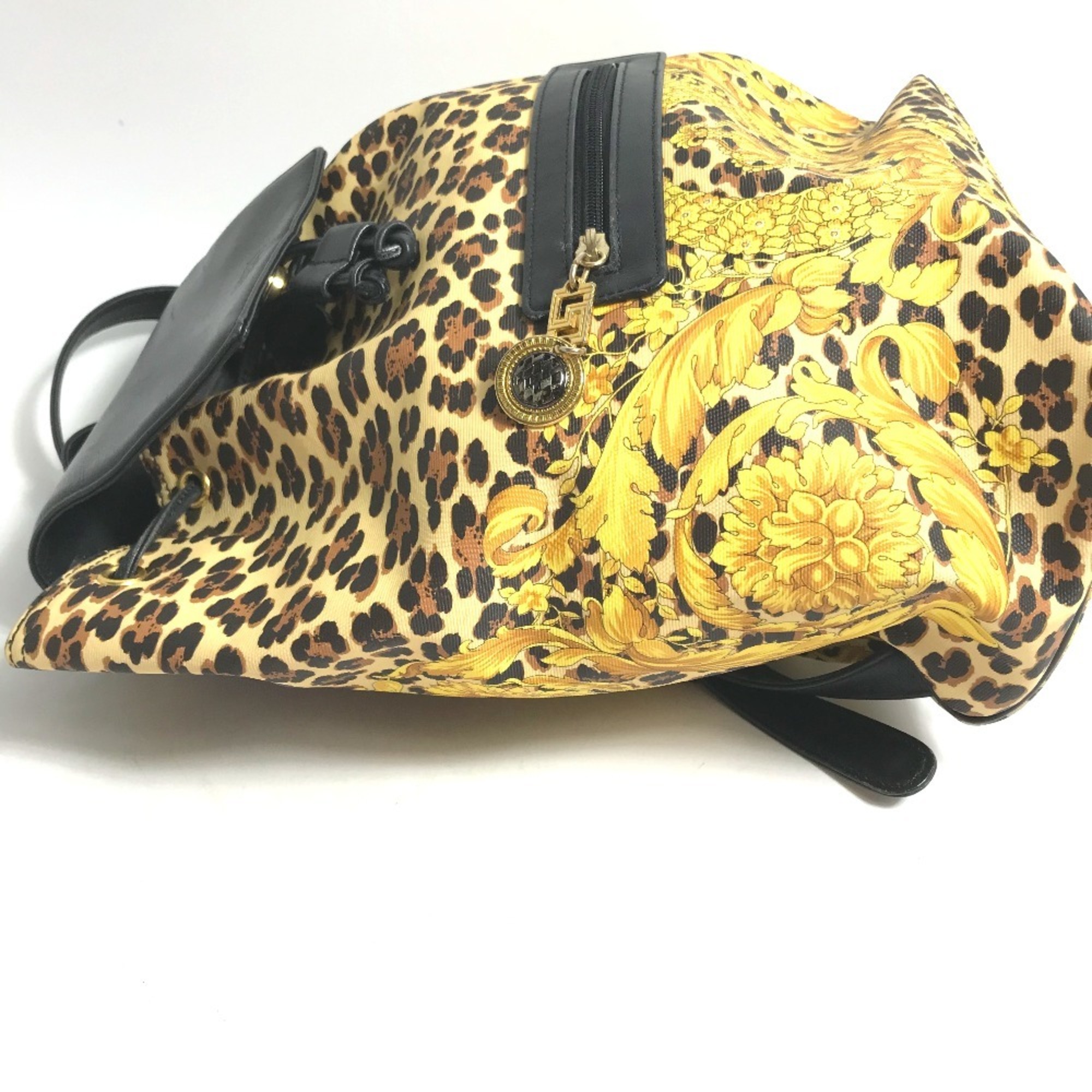 VERSACE Leopard Backpack Leather Women's Yellow