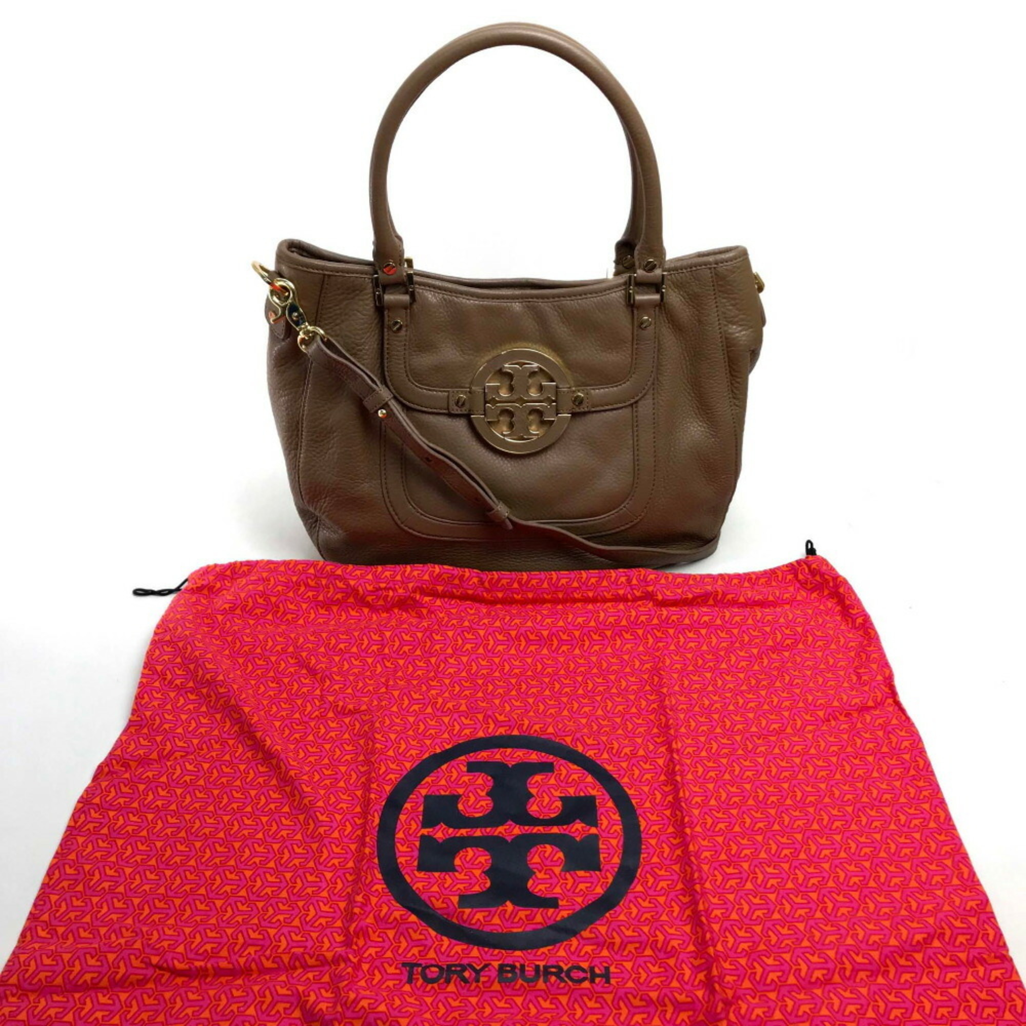 Tory Burch Tote Bag Handbag Shoulder Leather Women's Brown