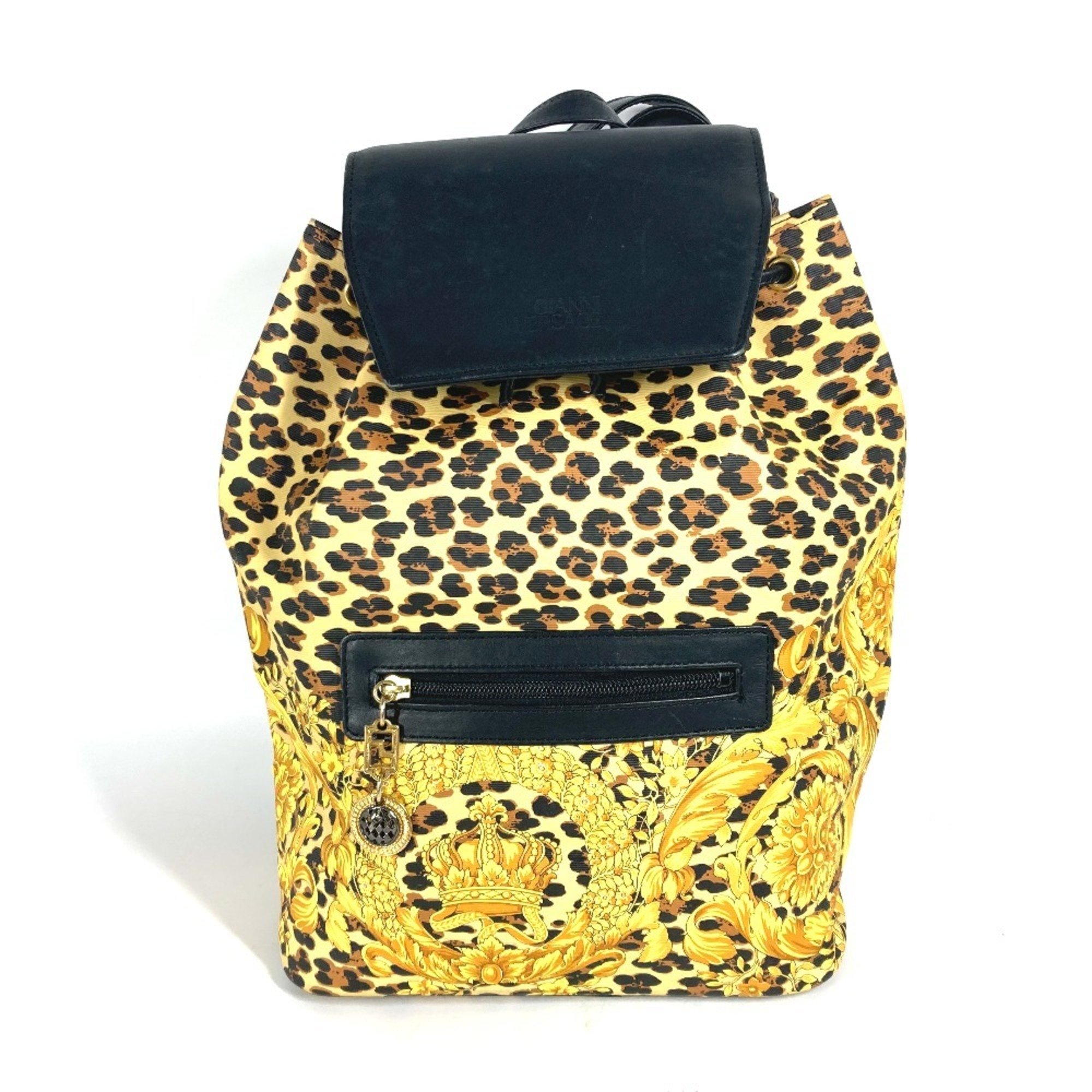 VERSACE Leopard print backpack, leather, women's, yellow