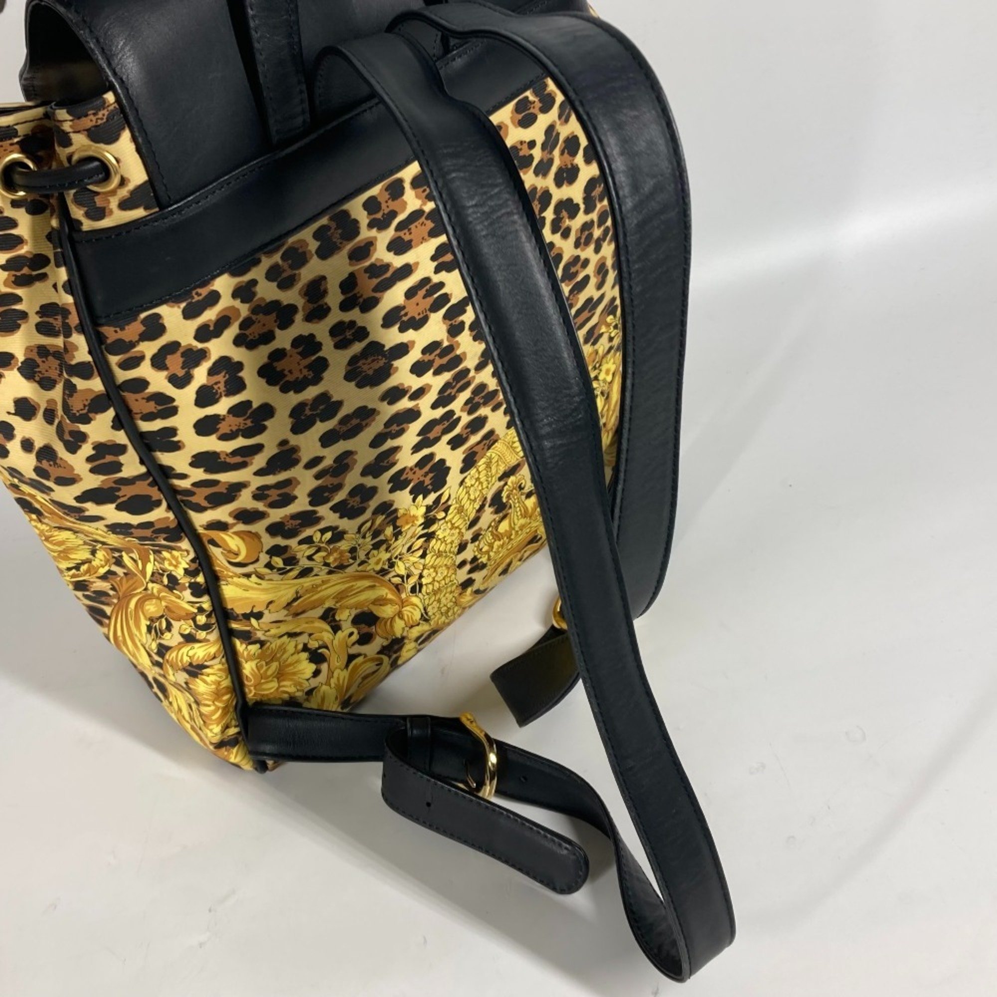 VERSACE Leopard print backpack, leather, women's, yellow