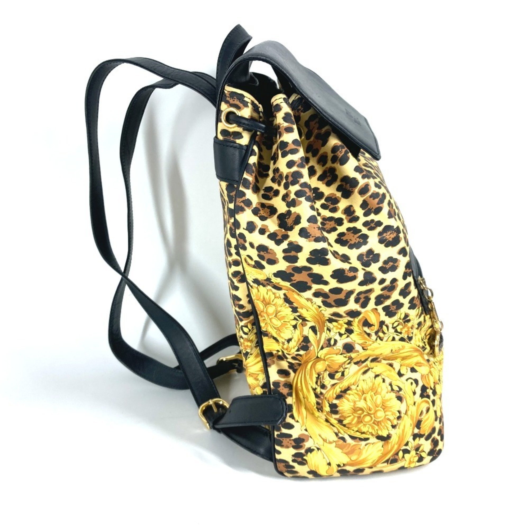 VERSACE Leopard print backpack, leather, women's, yellow