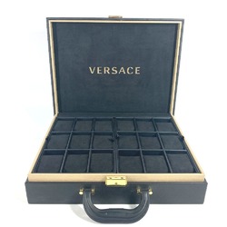 VERSACE Medusa 2-Tier Watch Case, Attache Handbag, Leather, Men's, Black