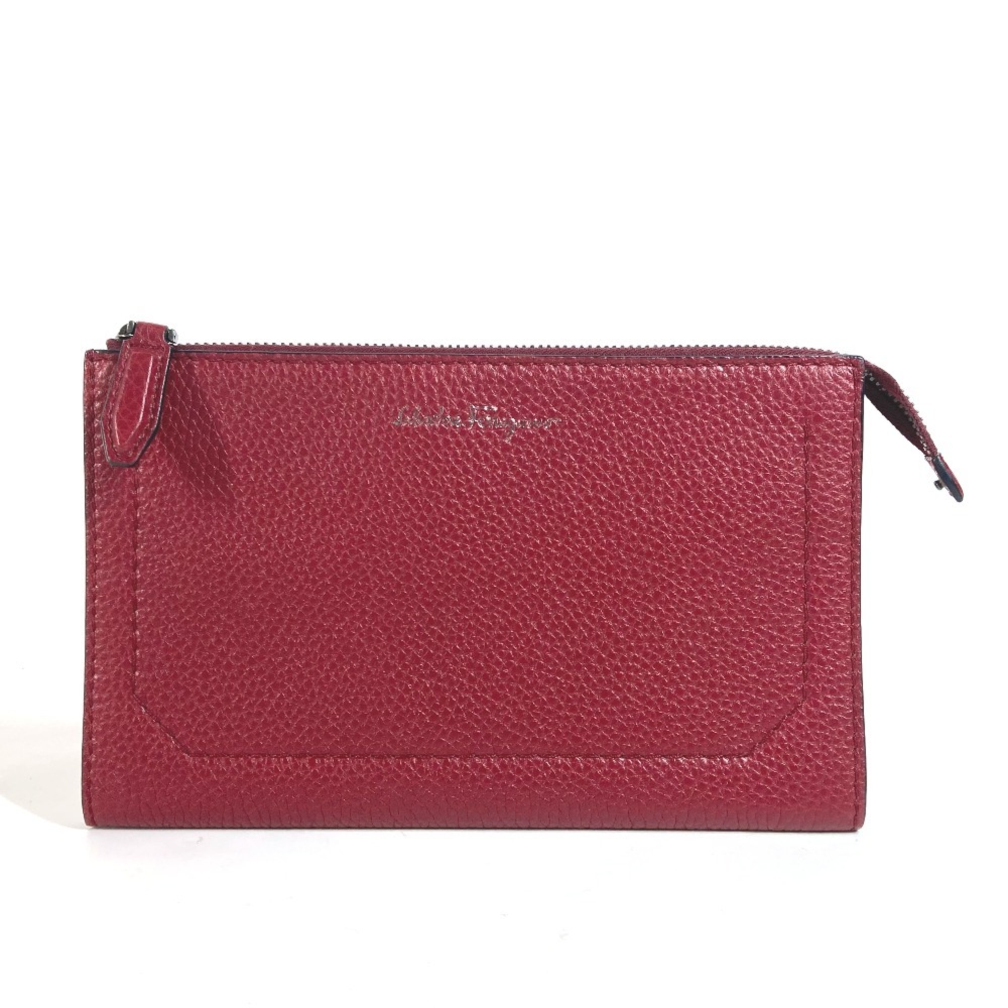 Salvatore Ferragamo Pouch Clutch Bag Leather Men's Red