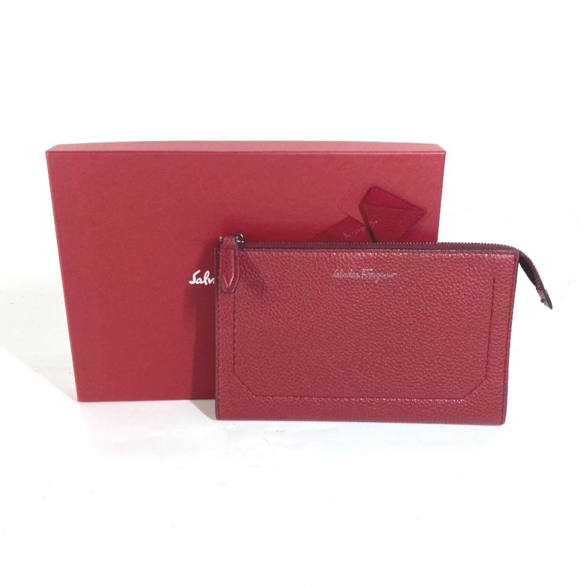 Salvatore Ferragamo Pouch Clutch Bag Leather Men's Red