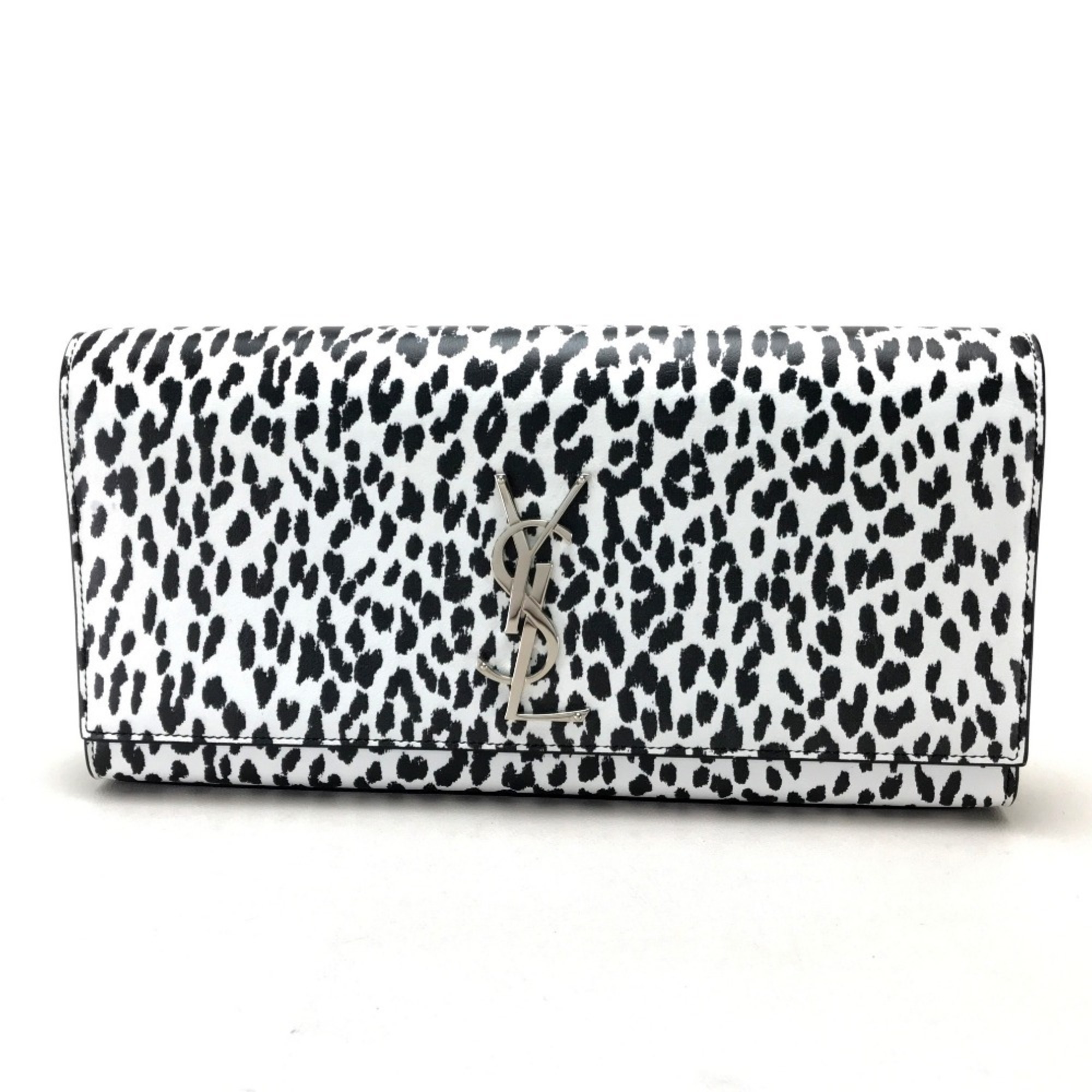 SAINT LAURENT Saint Laurent Paris 326079 Cassandra Leopard Bag Clutch Calf Leather Women's White Black