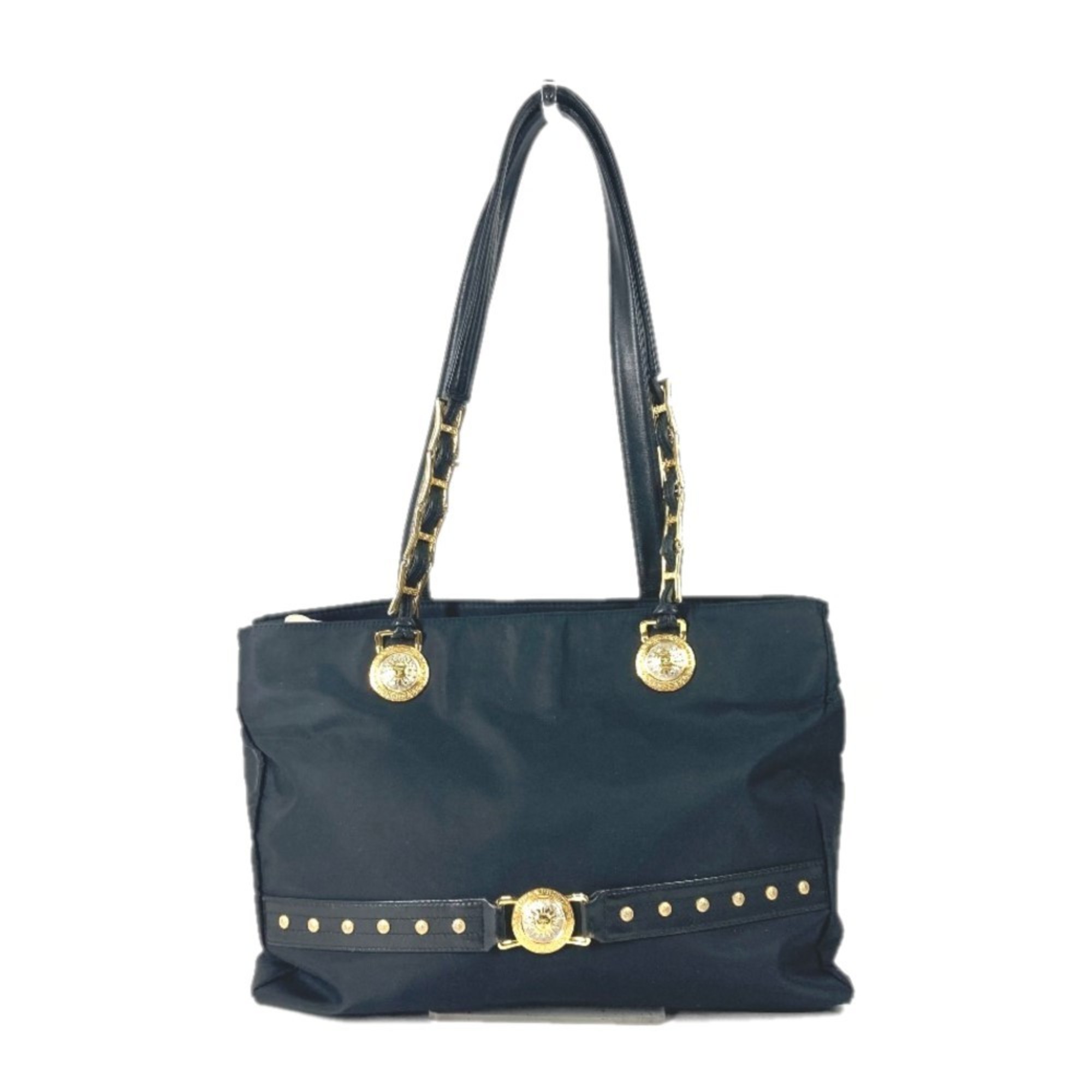 VERSACE Versace Sunburst Chain Shoulder Bag Tote Nylon Women's Black