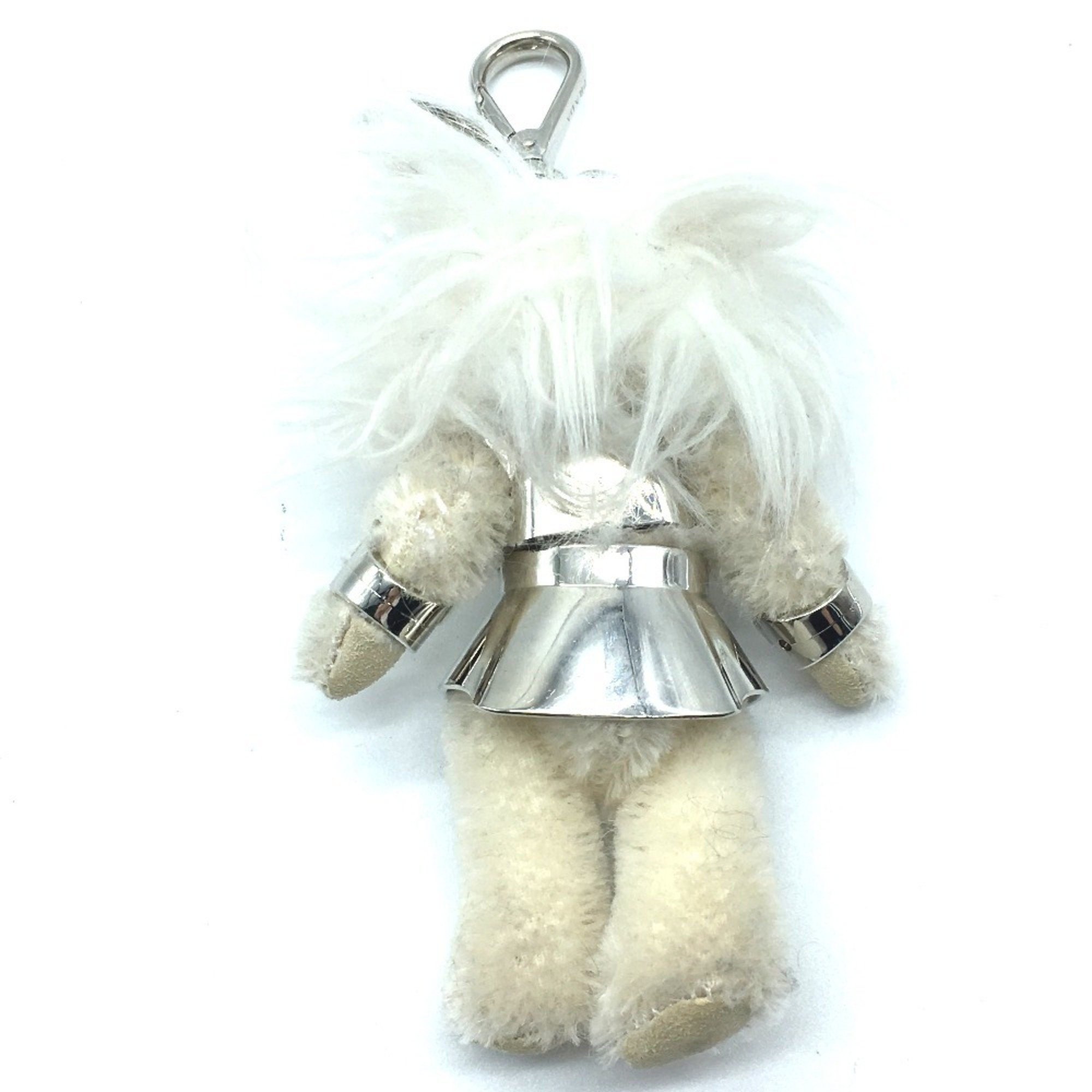 PRADA Prada Teddy Bear Motif Beatrice Key Ring Charm Metal Crystal Women's White x Silver