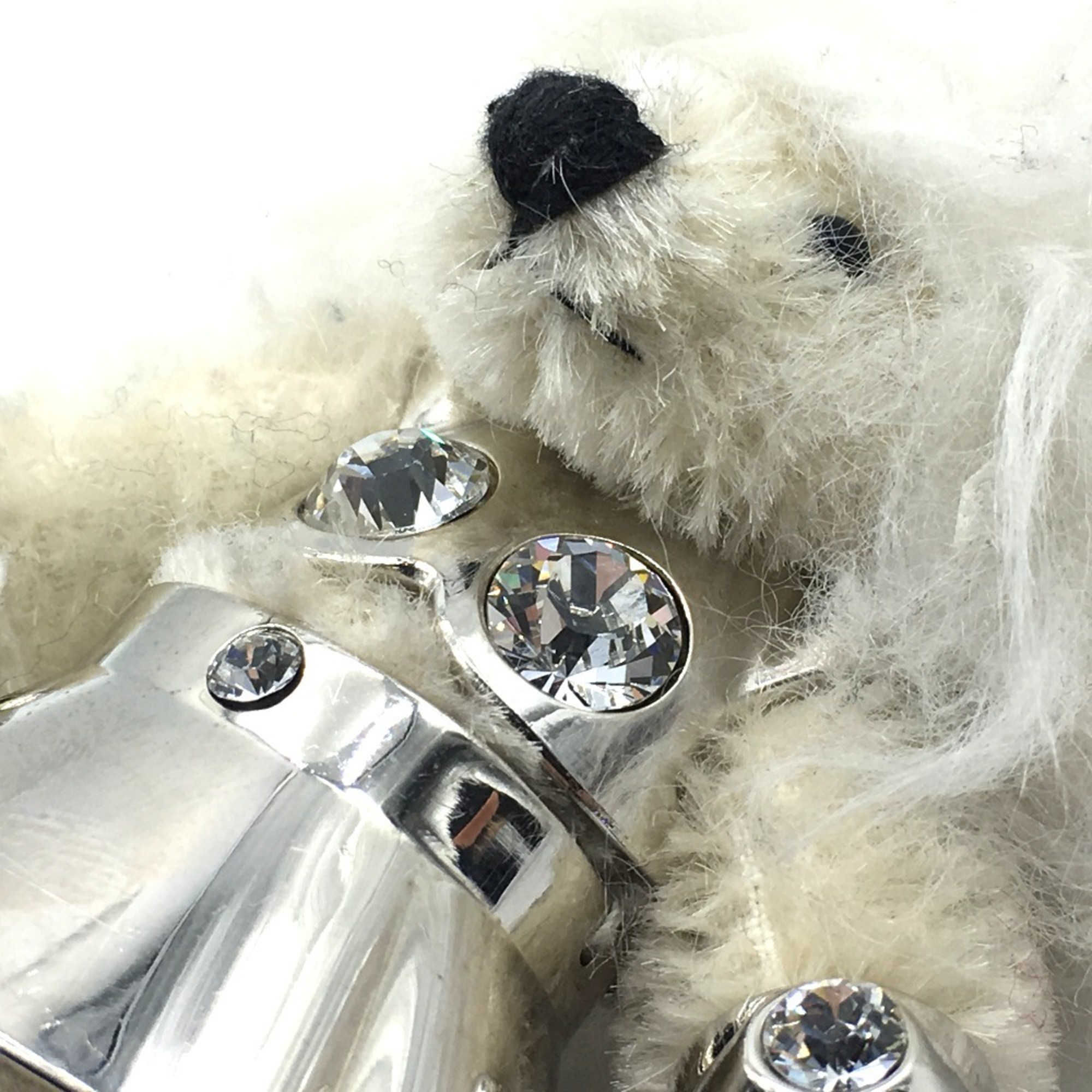 PRADA Prada Teddy Bear Motif Beatrice Key Ring Charm Metal Crystal Women's White x Silver