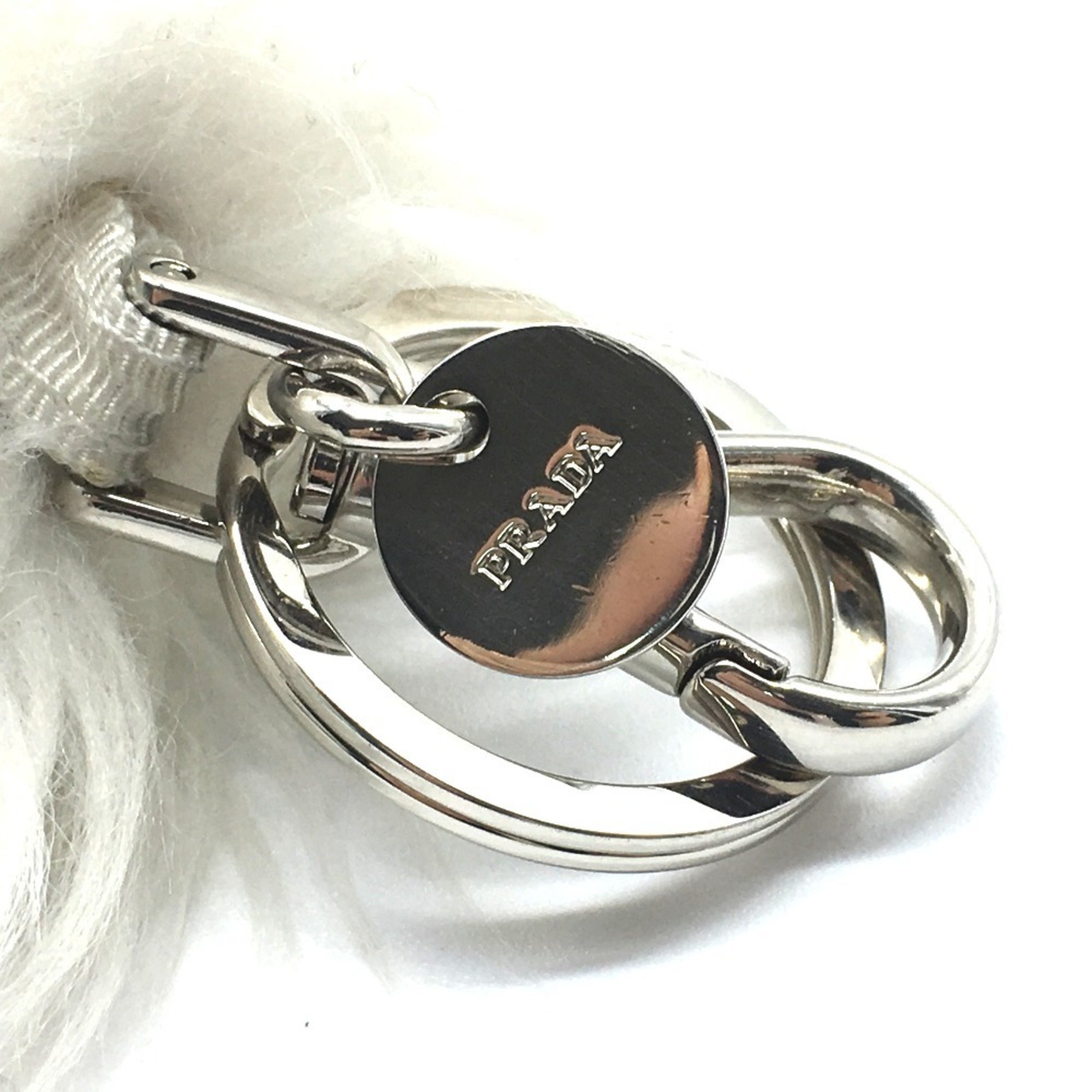 PRADA Prada Teddy Bear Motif Beatrice Key Ring Charm Metal Crystal Women's White x Silver