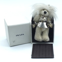 PRADA Prada Teddy Bear Motif Beatrice Key Ring Charm Metal Crystal Women's White x Silver