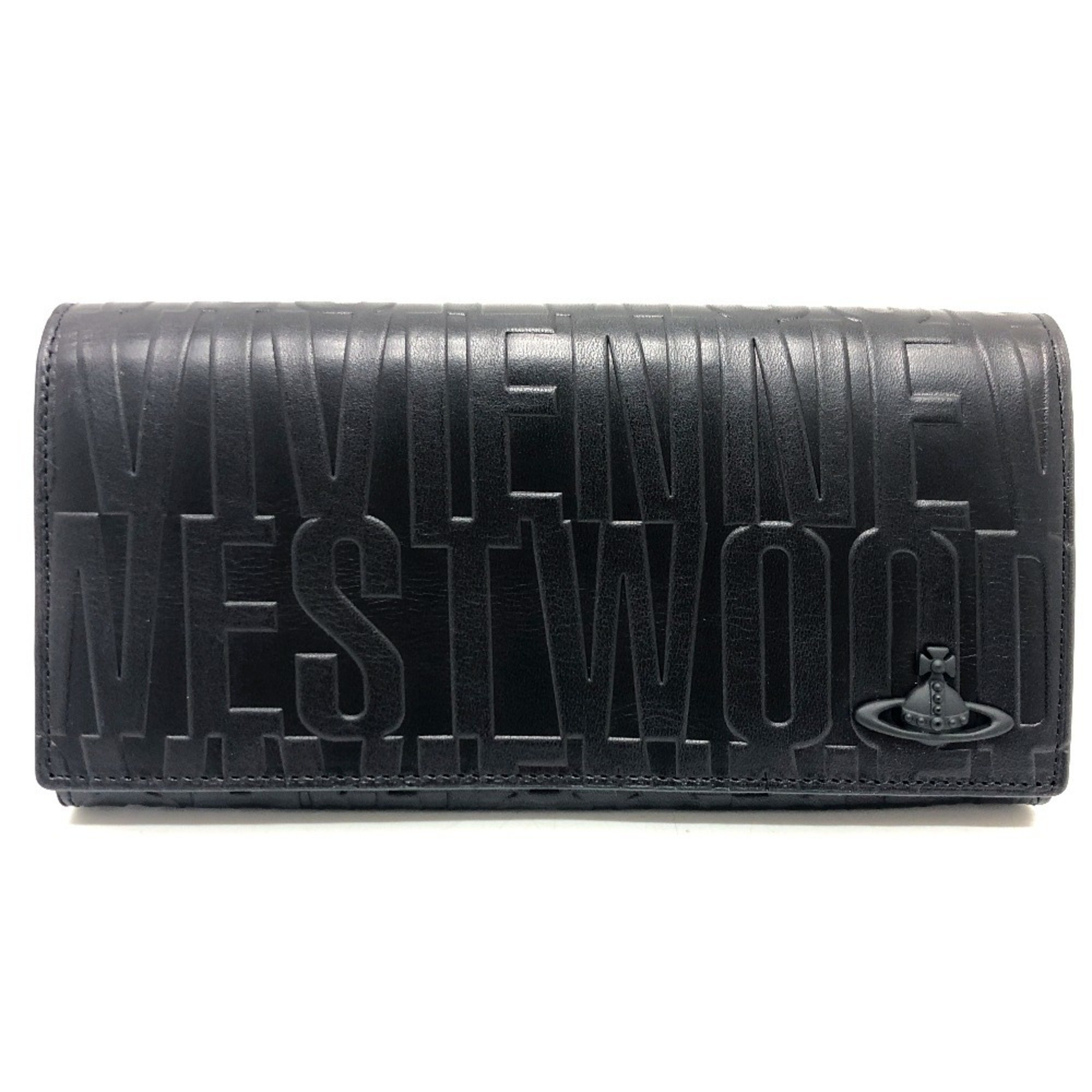 Vivienne Westwood Embossed Orb Bi-fold Wallet Long Leather Men Women Black