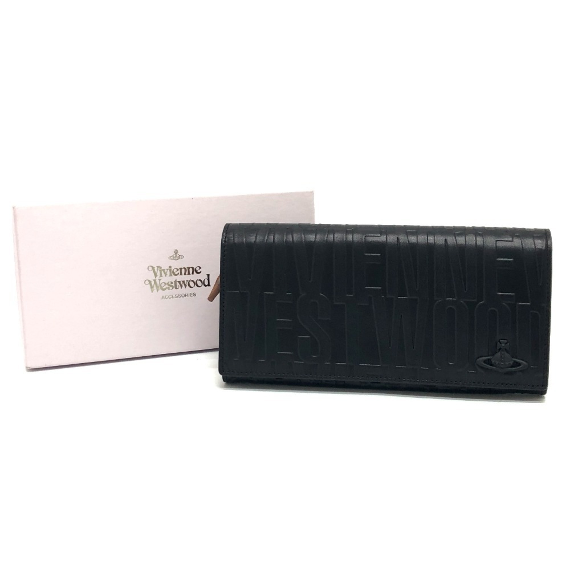 Vivienne Westwood Embossed Orb Bi-fold Wallet Long Leather Men Women Black