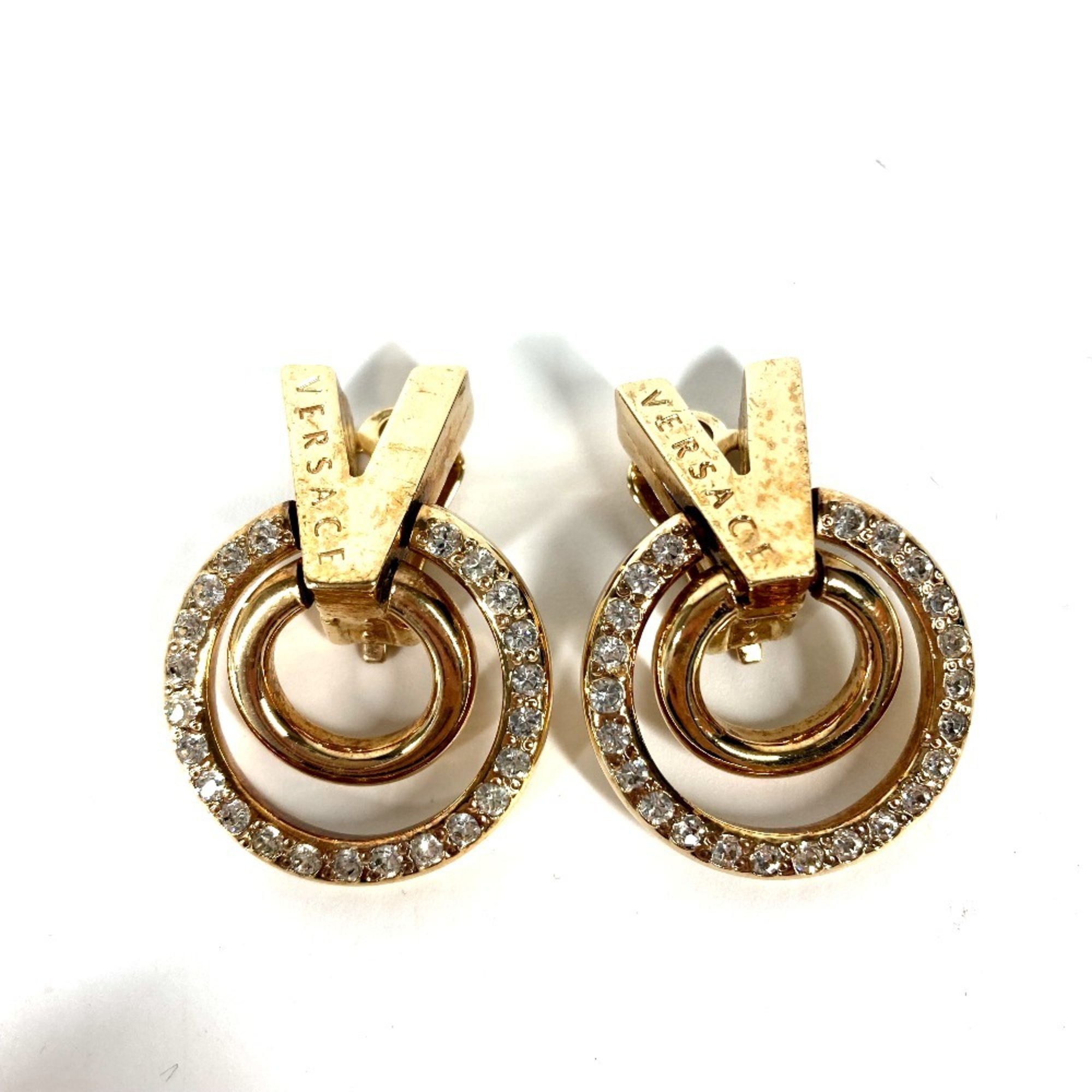 VERSACE Versace V Rhinestone Earrings Metal Gold Women's