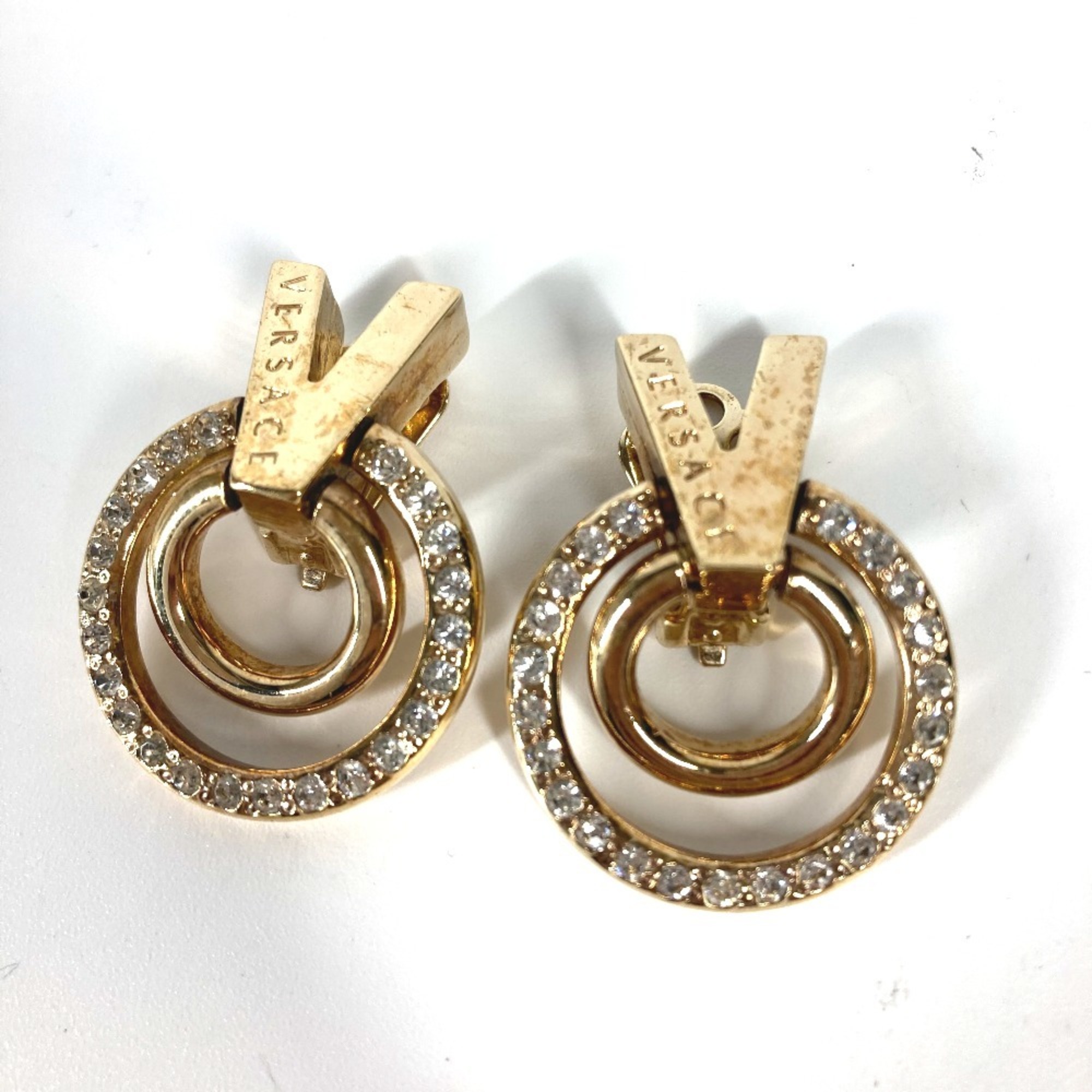 VERSACE Versace V Rhinestone Earrings Metal Gold Women's