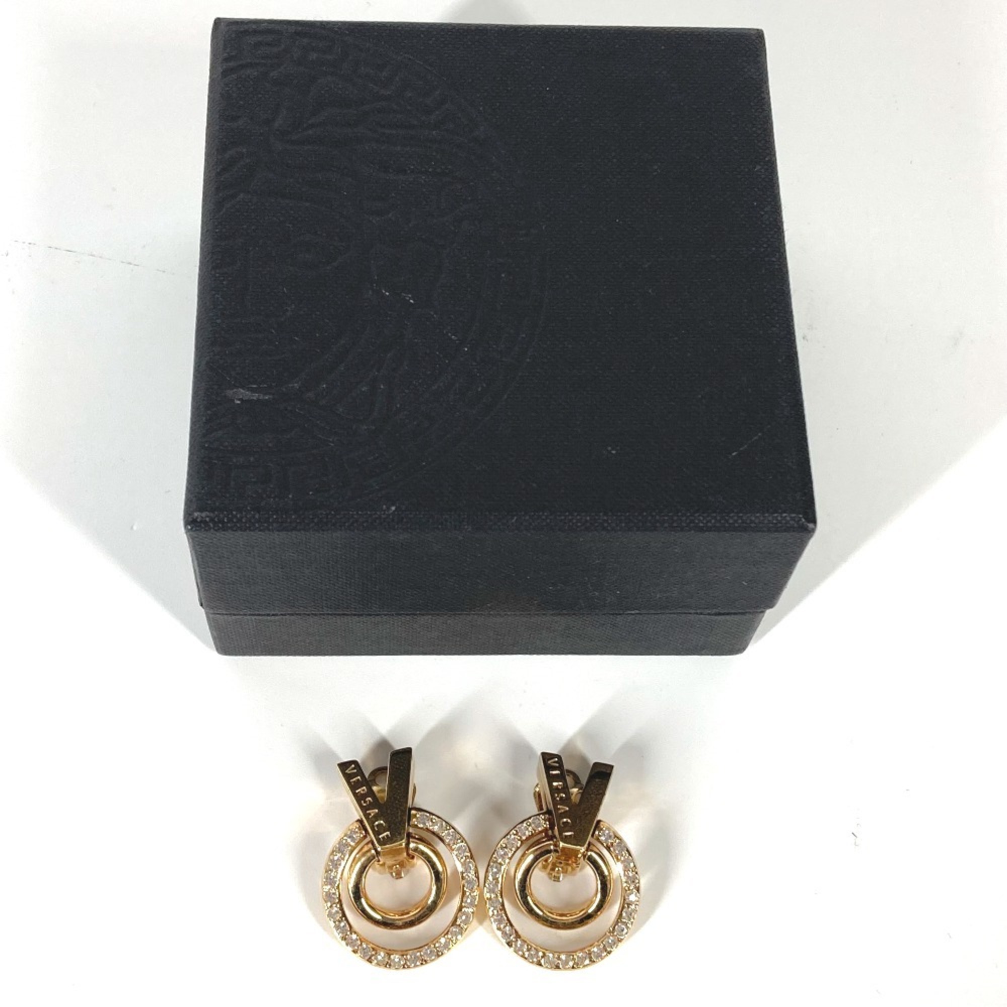 VERSACE Versace V Rhinestone Earrings Metal Gold Women's