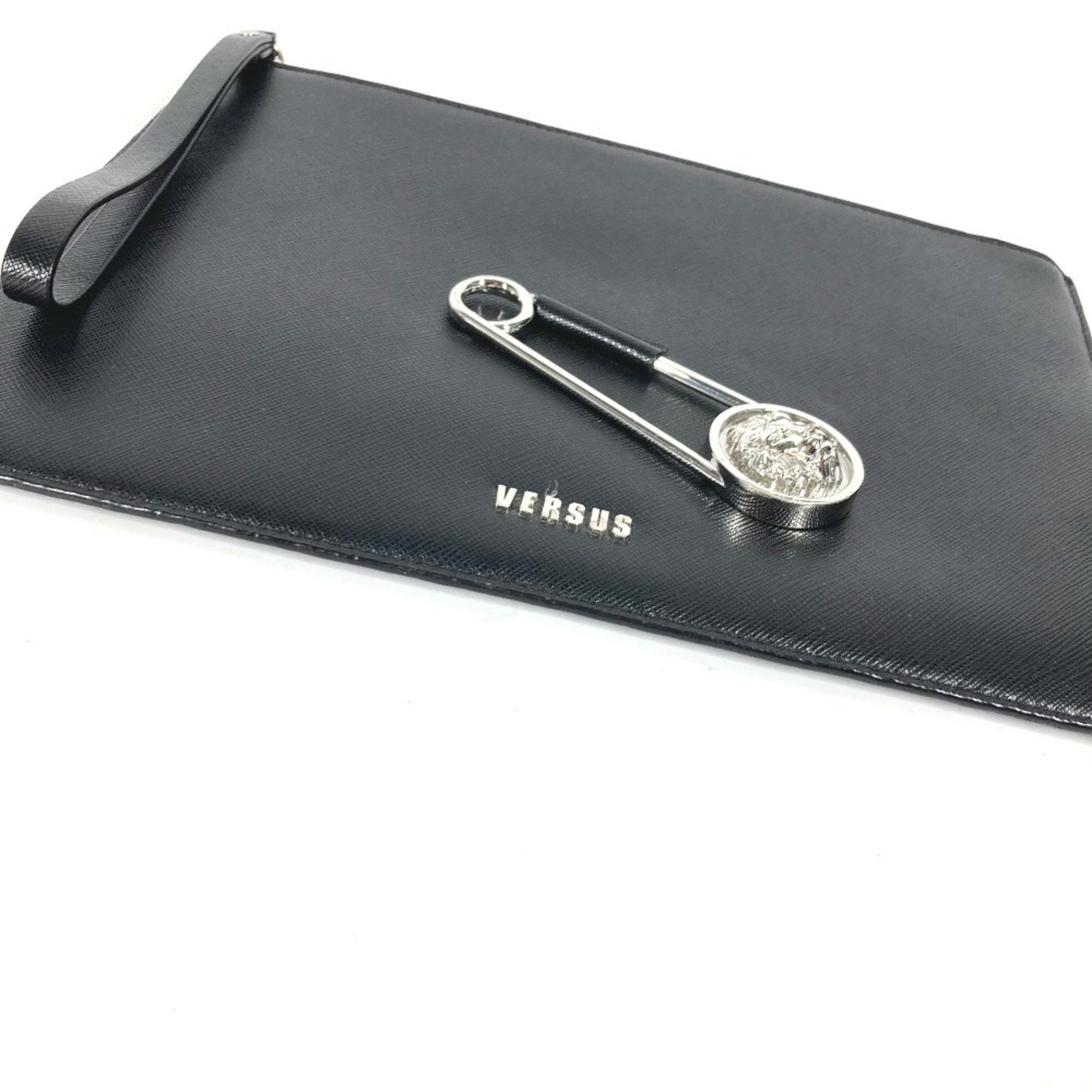 VERSUS Pouch Lion Safety Pin Clutch Bag Leather Women's Black