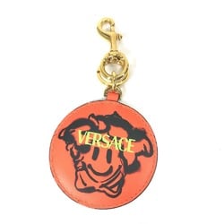 VERSACE Versace Round Bag Charm Keychain Leather Women's Orange