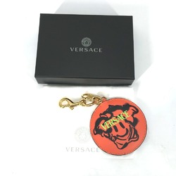 VERSACE Versace Round Bag Charm Keychain Leather Women's Orange