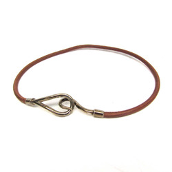 Hermes Jumbo Choker Leather,Metal No Stone Bangle Brown,Silver