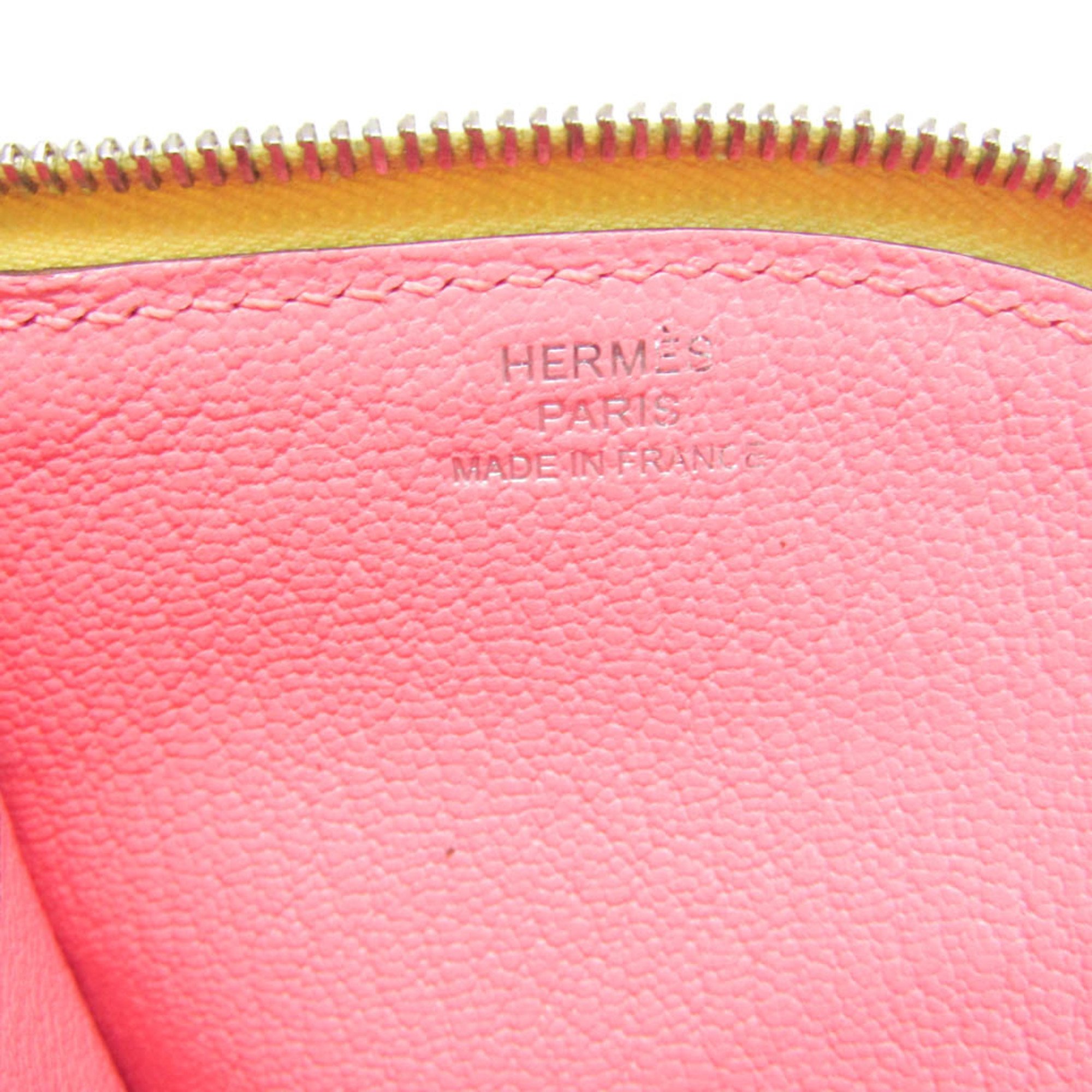 Hermes Paddock Women's Chevre Myzore Leather Coin Purse/coin Case Brown,Pink