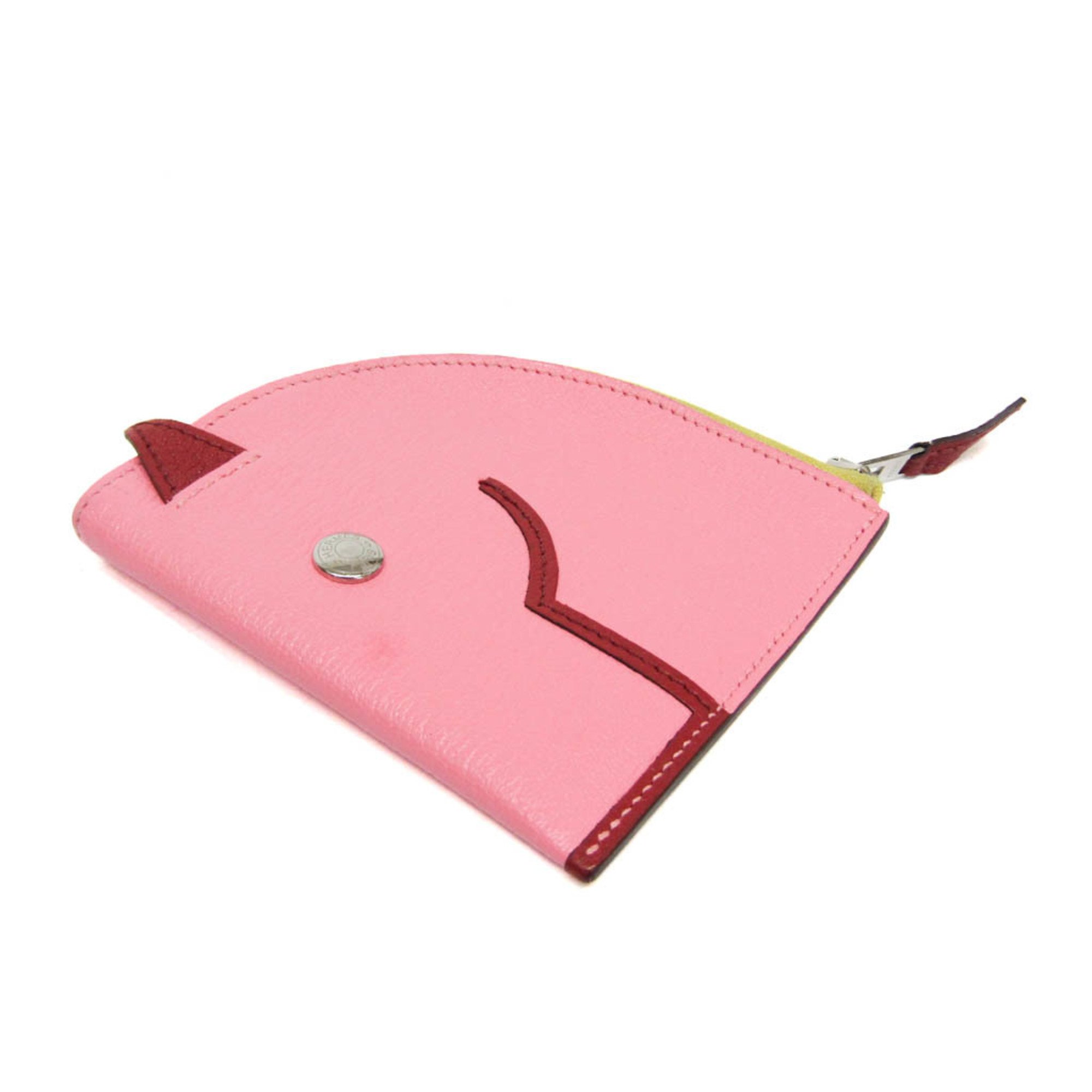 Hermes Paddock Women's Chevre Myzore Leather Coin Purse/coin Case Brown,Pink