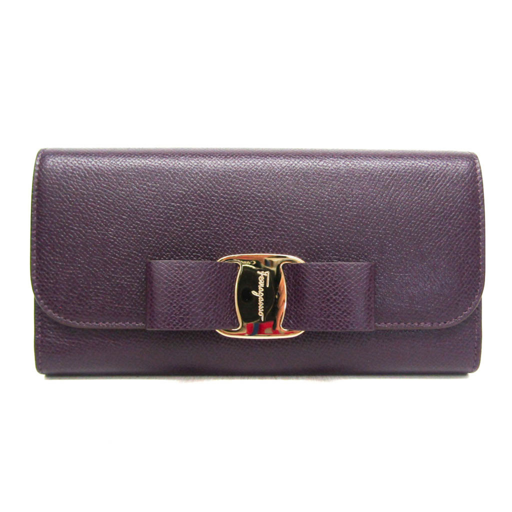 Salvatore Ferragamo Vara 22 D324 Women's Leather Long Wallet (bi-fold) Dark Purple