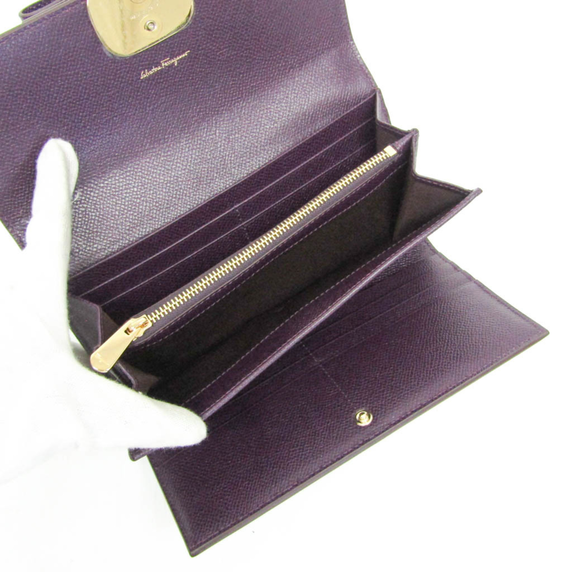 Salvatore Ferragamo Vara 22 D324 Women's Leather Long Wallet (bi-fold) Dark Purple