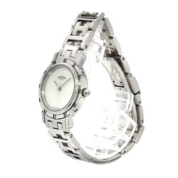 Hermes Clipper Nacle CL4 230 Ladies Watch 12P Diamond Bezel White Shell Quartz