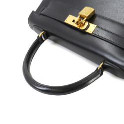 Hermes Kelly 28 2way hand shoulder bag, box calf leather, black, 〇T engraved, outer stitching, gold hardware,