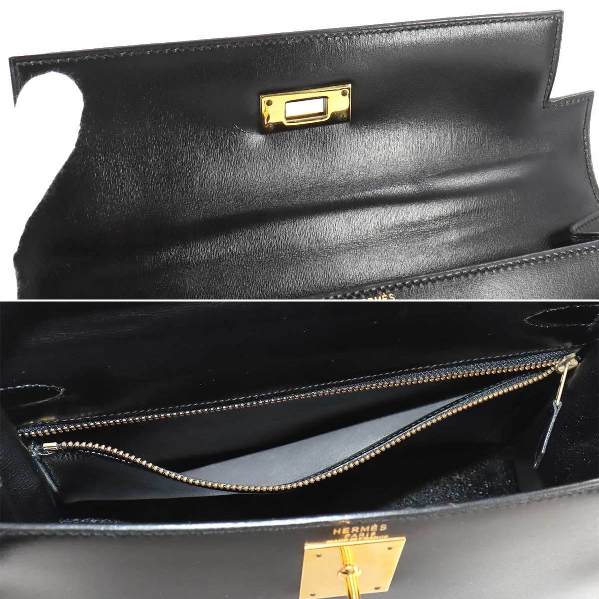 Hermes Kelly 28 2way hand shoulder bag, box calf leather, black, 〇T engraved, outer stitching, gold hardware,