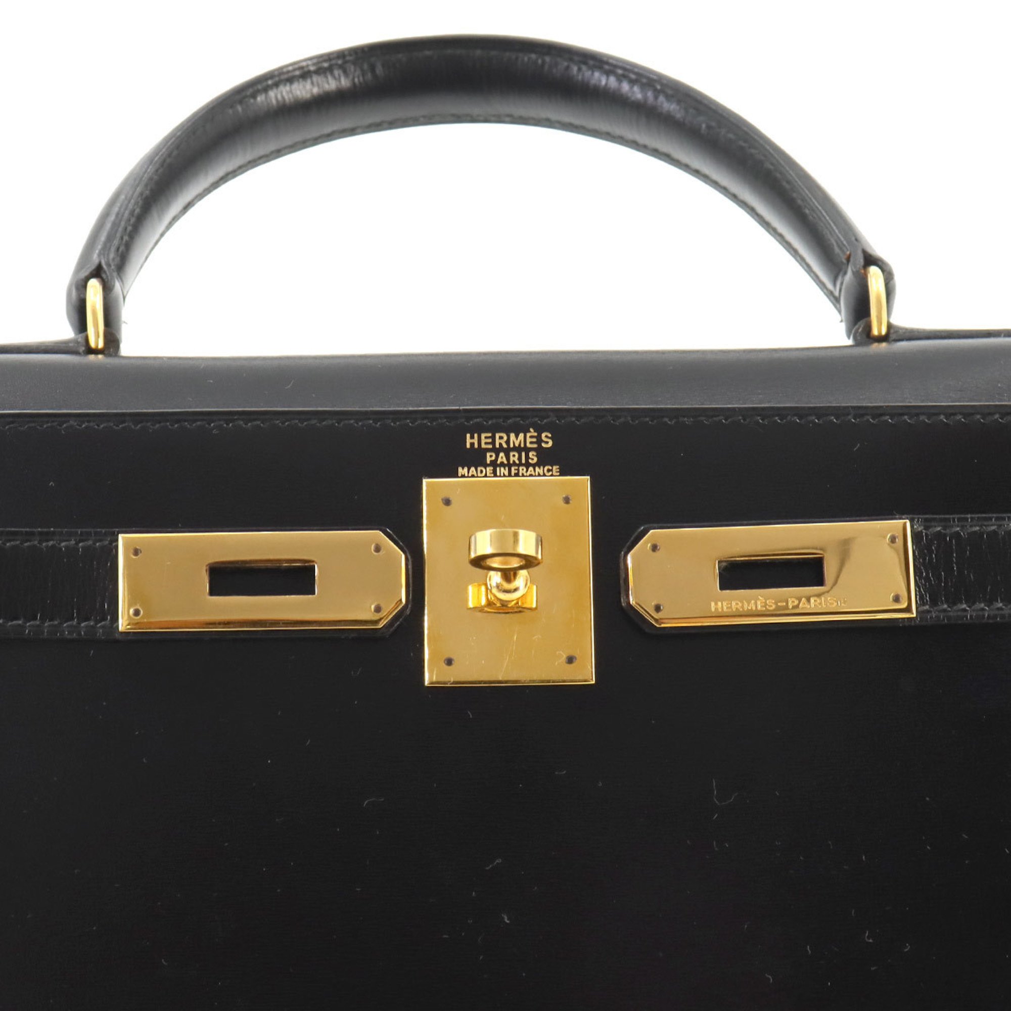 Hermes Kelly 28 2way hand shoulder bag, box calf leather, black, 〇T engraved, outer stitching, gold hardware,