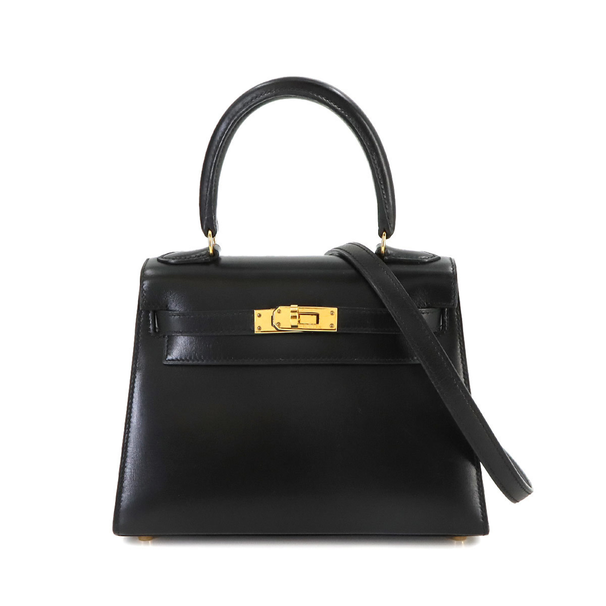 Hermes Kelly 20 2way hand shoulder bag, box calf, black, outside stitching, B stamp, gold hardware, Mini